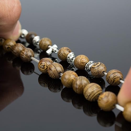 Miniatura 5 de Pulsera de cruz con cuentas de madera para hombres regalos de confirmación para adolescentes Primera Comunión Declaración de cruz religiosa