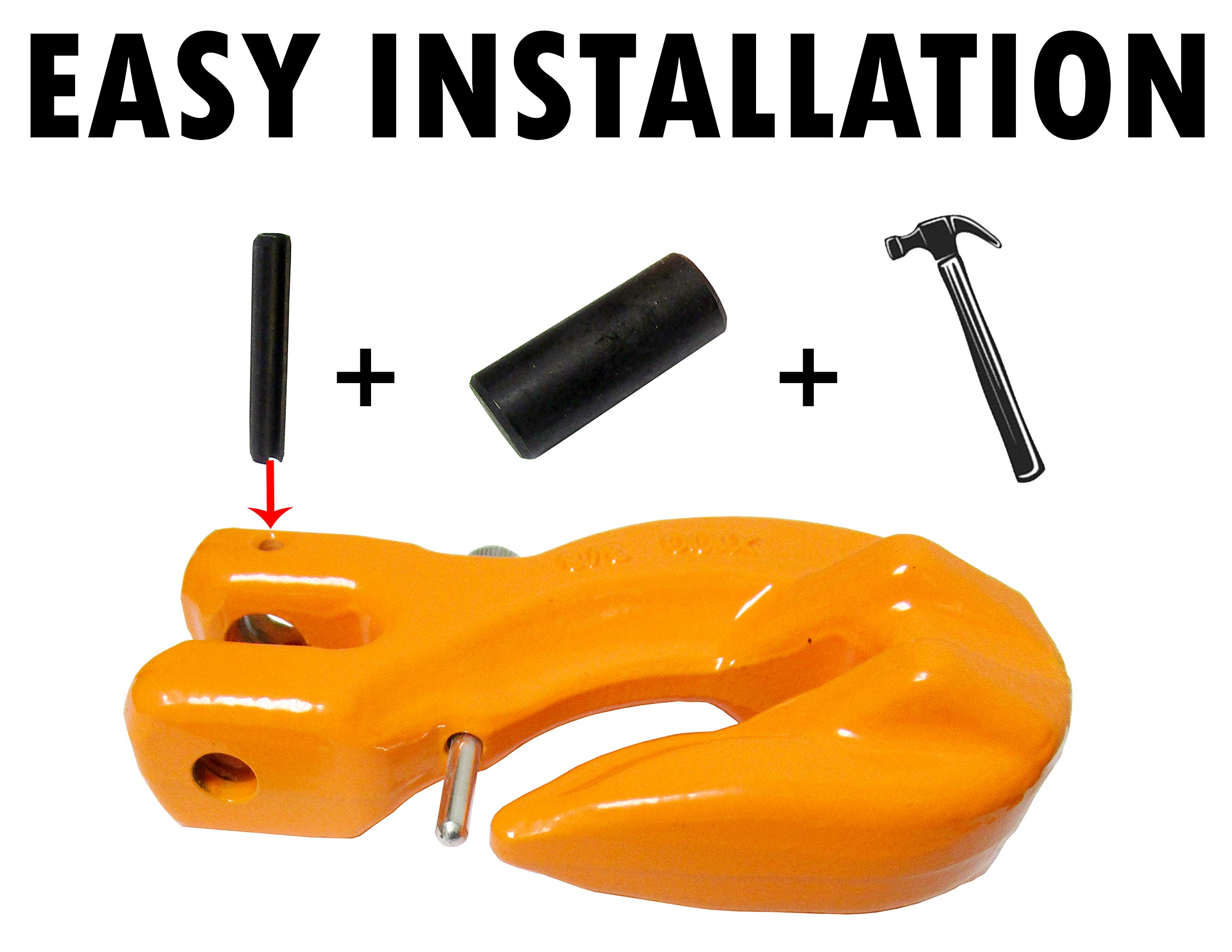 5/16 Grade 100 Clevis Grab Chain Hook w Safety Pull Pin for Towing Tie Down Rigging | 5,700 LBS Working Load | Professional Securement Attachment | Forged Steel | Heavy Duty