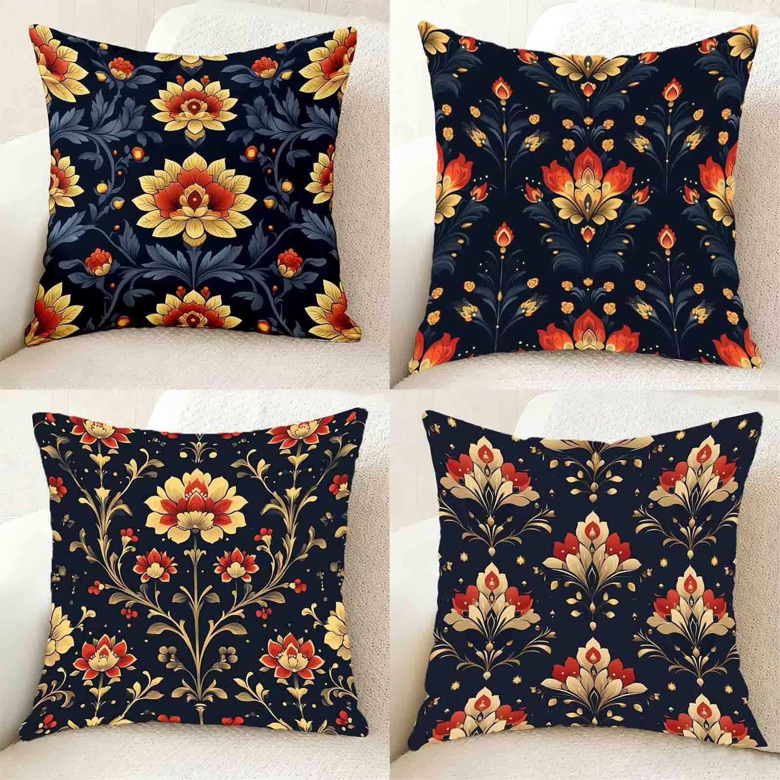 Czerwona poszewka na poduszkę 70 x 70 cm, zestaw 4 szt., wodoszczelna, lniana poszewka na poduszkę ze wzorem retro, na sofę, nadruk HD, kwadratowa poduszka dekoracyjna do pokoju, dekoracja salonu, z