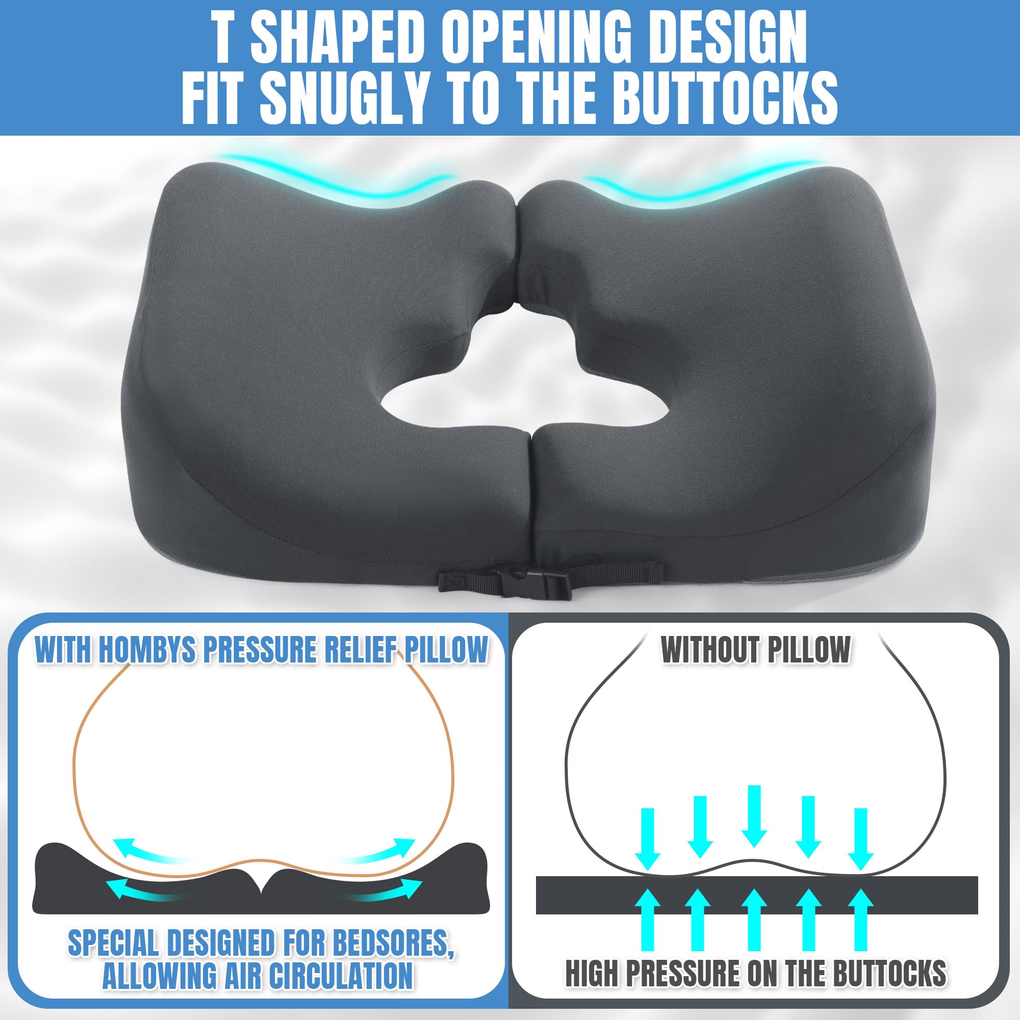 HOMBYS Cojines de espuma viscoelástica para aliviar el dolor de cama para el trasero, almohada de alivio de presión para dormir y sentarse, cojín para úlceras de cama en las nalgas, almohada de