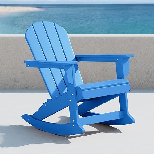 Miniatura 2 de WO - Silla mecedora Adirondack para exteriores asiento tradicional retro para exteriores muebles mecedores astéticos para el día de la playa balcón