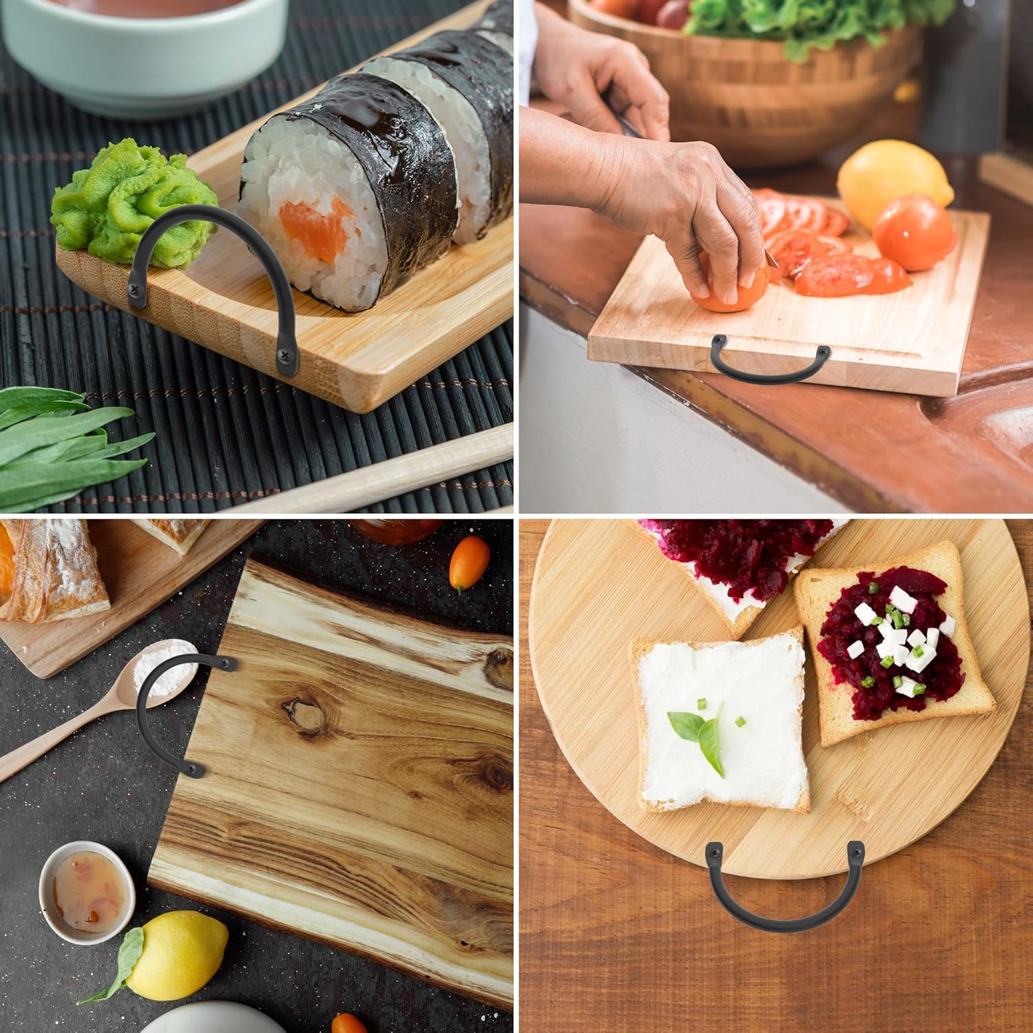 Serving Tray Handles Hardware, Side Fixing Handle for Trays Cutting Board and Charcuterie Board，Metal Rustic Curved Handle Pulls for Wood Box Drawer Pack of 4