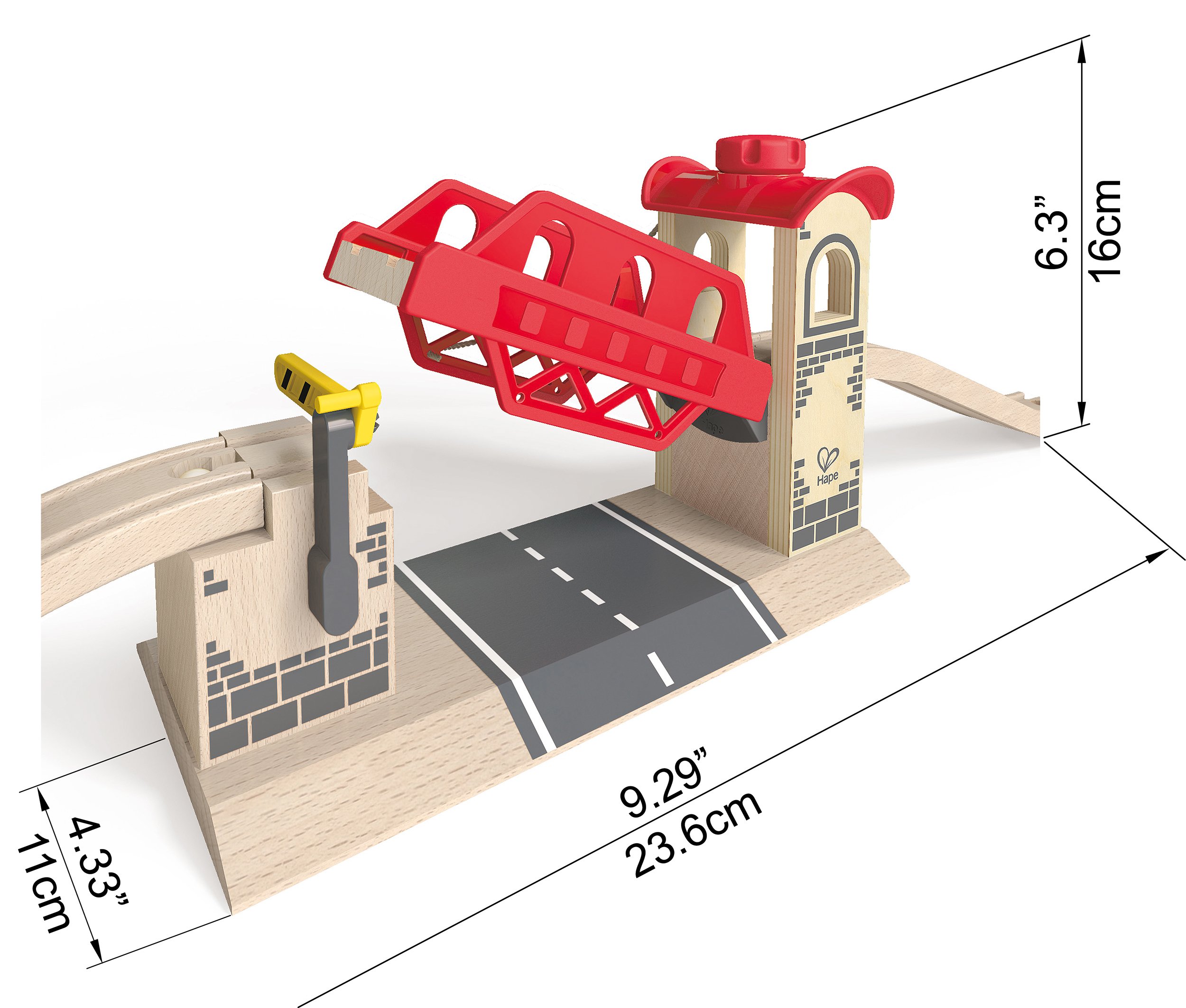 Hape Ponte Levatoio con movimento manuale - Accessorio in legno apri e chiudi compatibile con tutte le piste di treni per bambini dai 3 anni