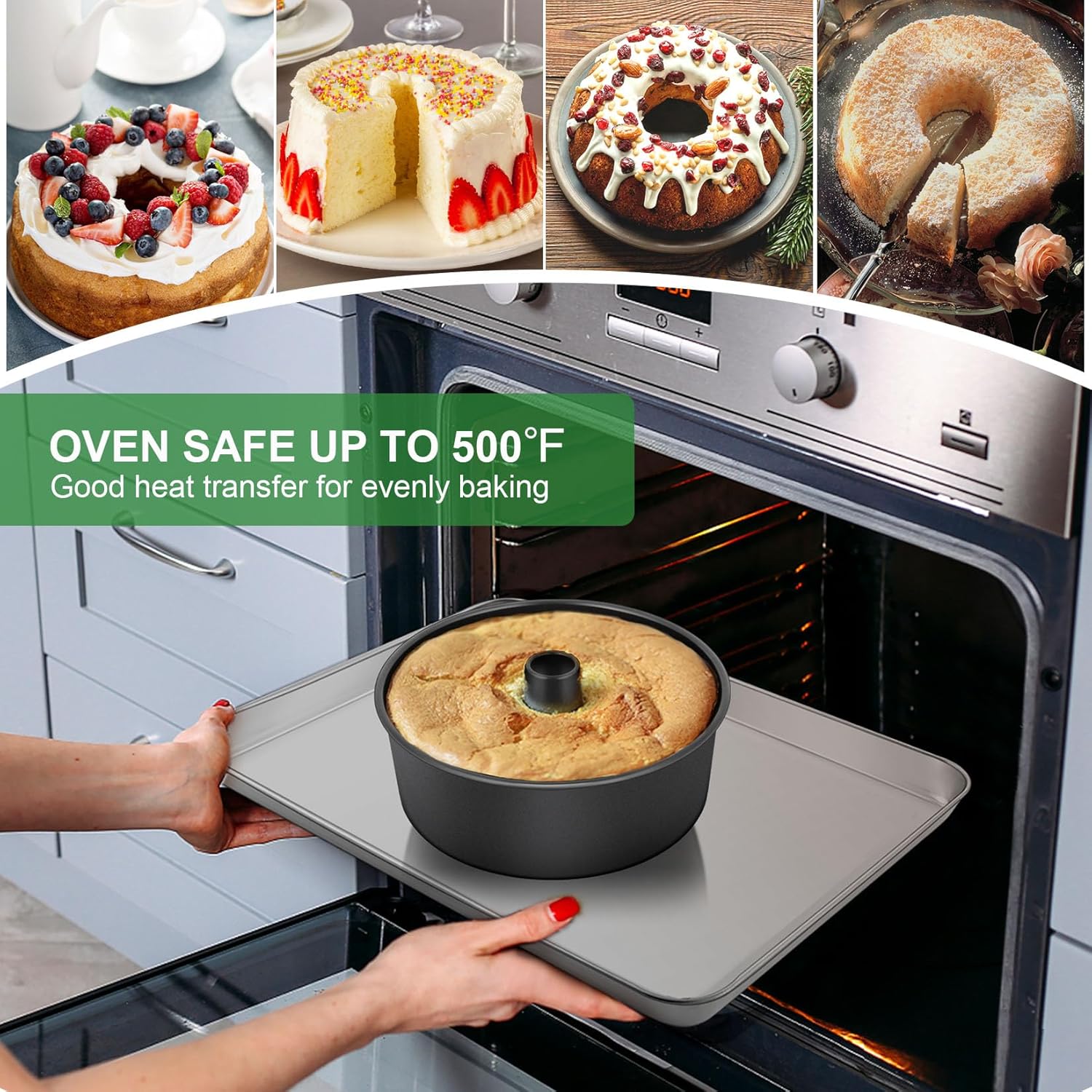 P&P CHEF Angel Food Cake Pan, 10 Inch Cake Pan Round Baking Tube Tin for Baking Pound Cakes, Conical Hollow & One-piece Design, Stainless Steel Core & Heavy-duty, Oven Safe - Black - Image 5