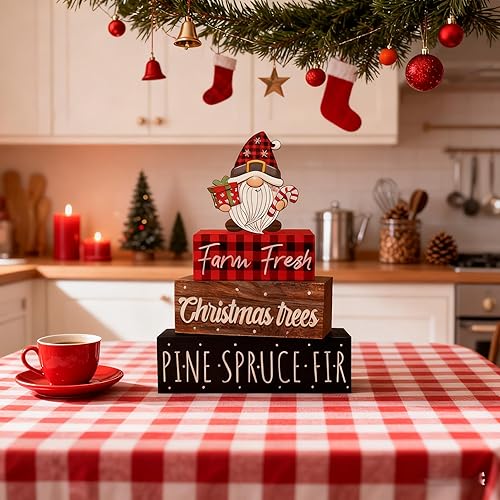 Miniatura 5 de 4 piezas de decoraciones navideñas para interiores  Decoración de mesa de regalo de gnomo de madera para el hogar  Centro de mesa de Navidad para