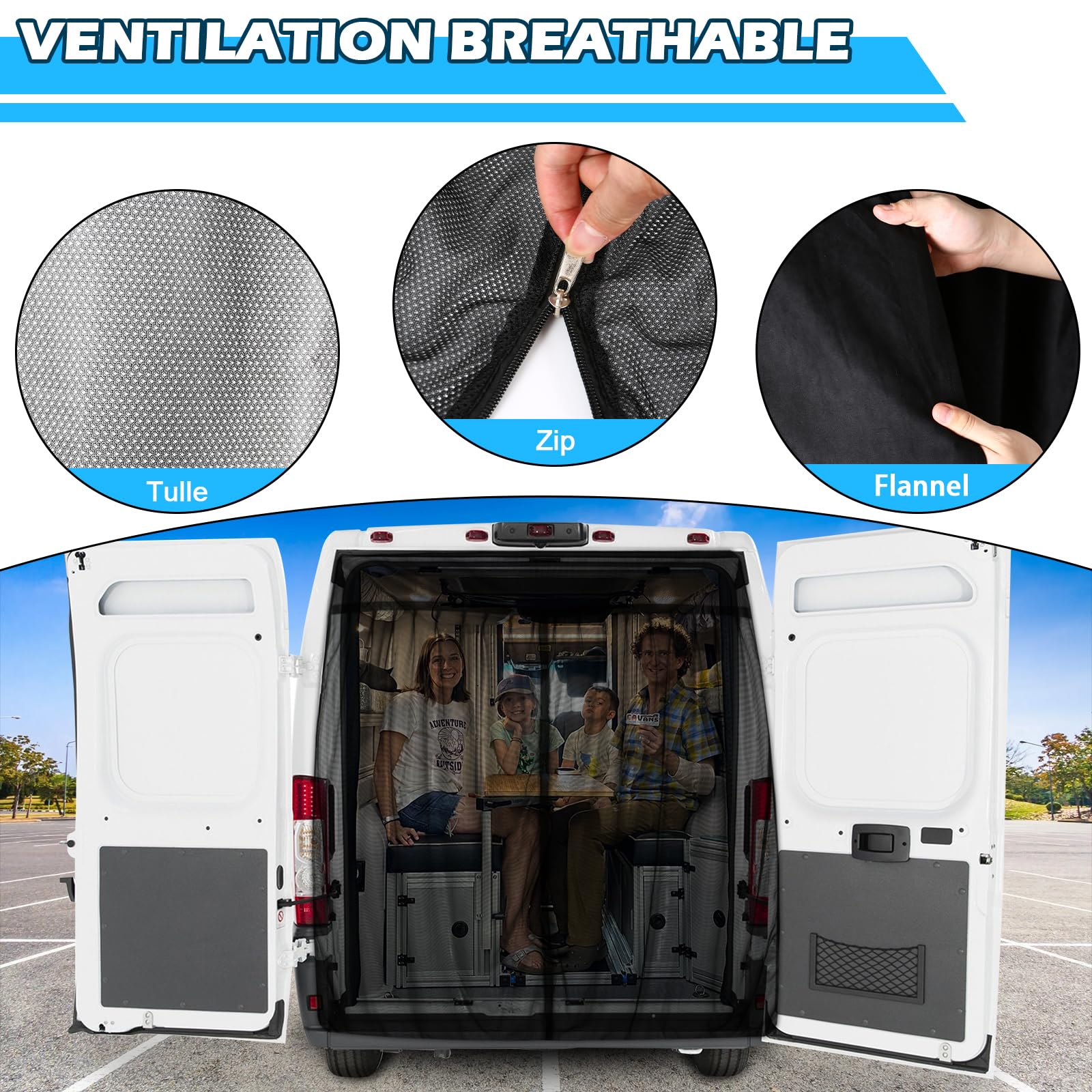 Insektennetz Ersatz für FIAT Ducato/Peugeot Boxer/Citroen Relay 2006-2024 (X250/X290 H2/H3/L2L3L4), Auto Hintertür Heckklappe Insektennetz, Einschichtiges Netz Magnetische Moskitonetze Atmungsaktiv