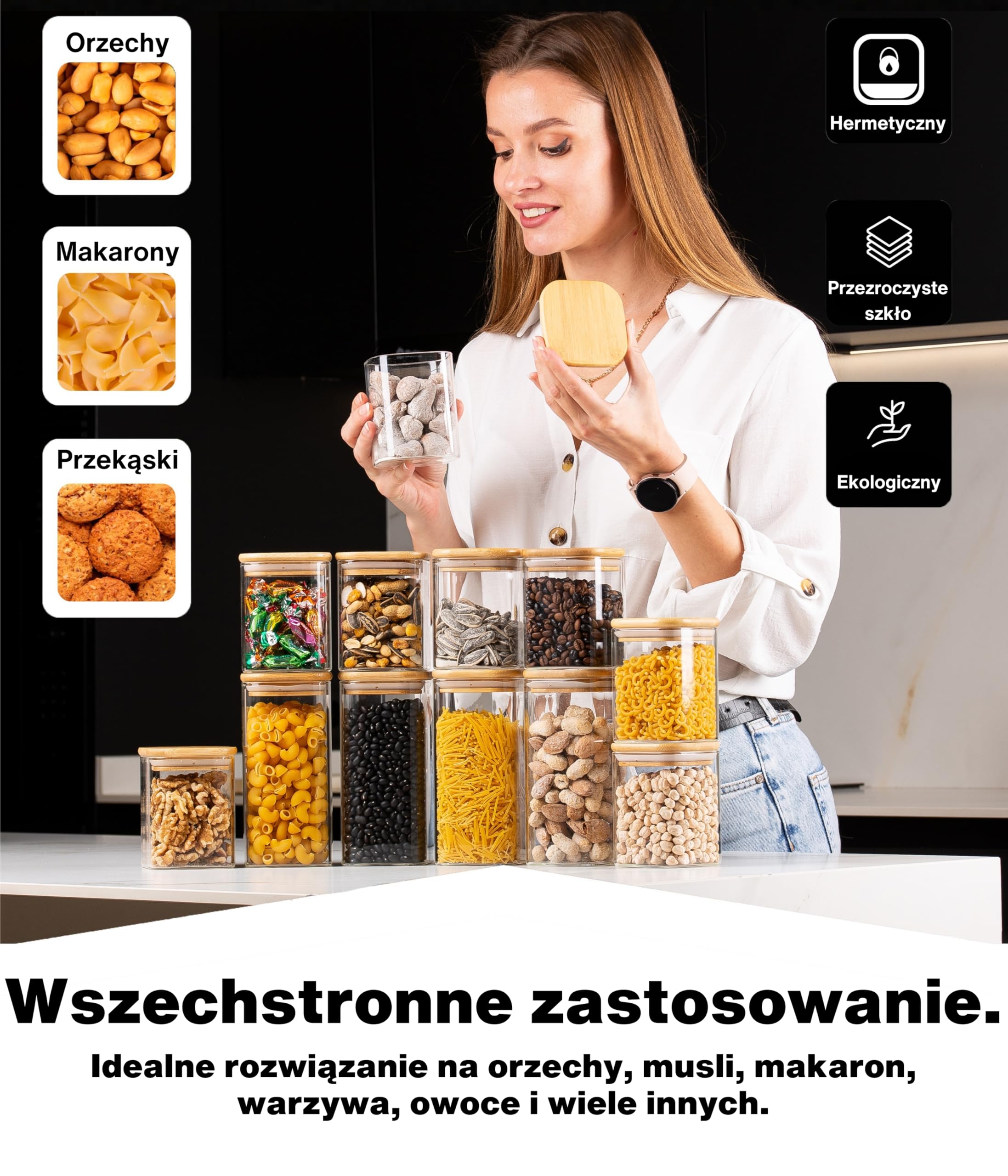 Deco haus® Słoiki do przechowywania z pokrywką, zestaw 12 sztuk, szklane pojemniki na zapasy, do przechowywania kuchni, słoikói, pojemnik szklany z pokrywką, szklany pojemnik