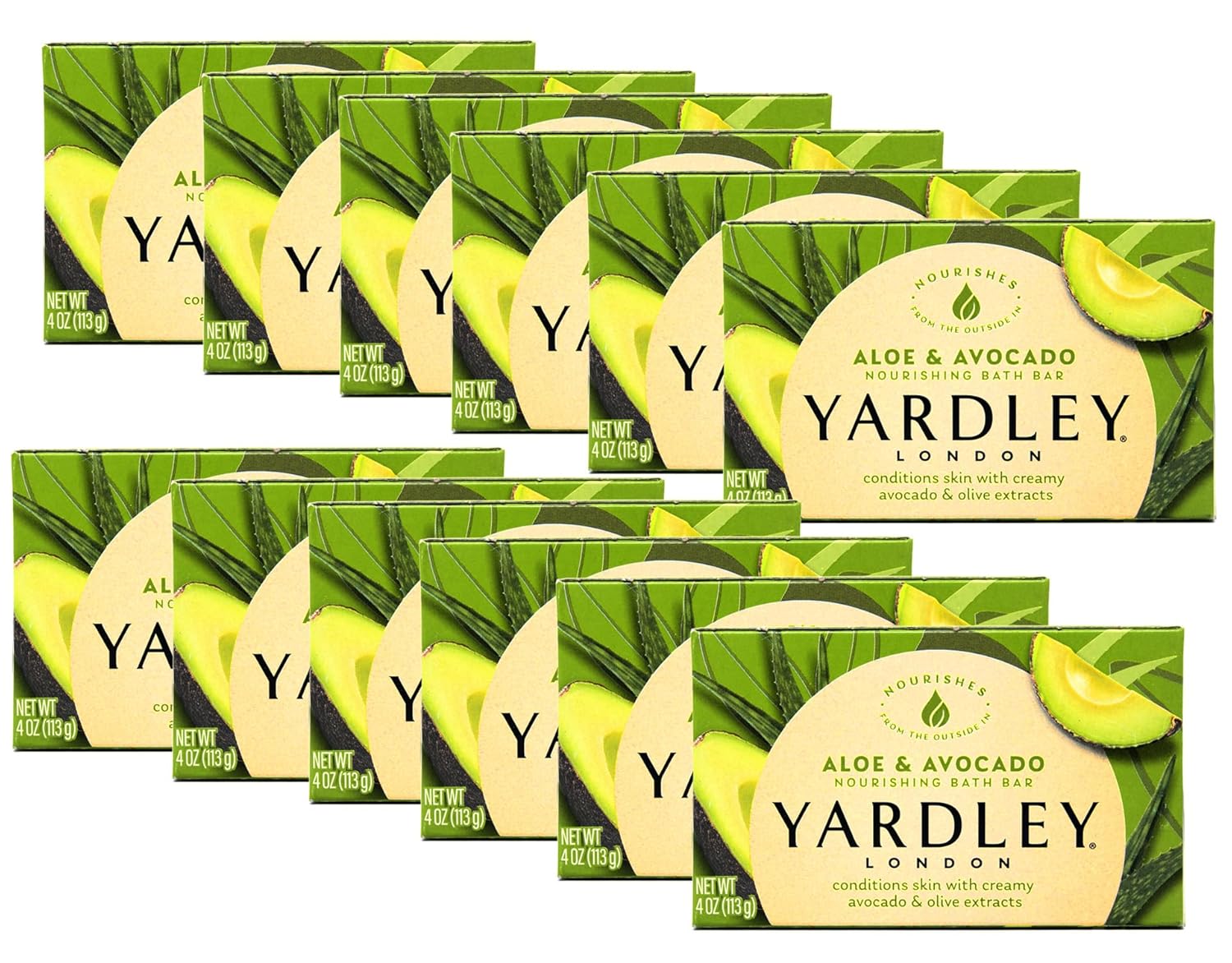 Yardley London Aloe and Avocado Naturally Moisturizing Bath Bar 4.0 oz (Pack of 12)