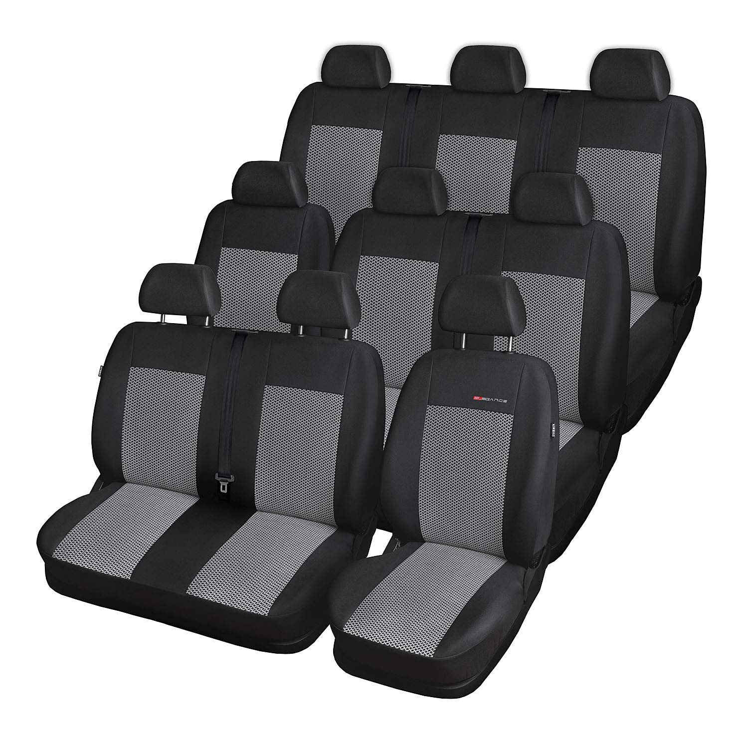 Maß Autositzbezüge Komplettset Transporter 9-Sitze Grau Sitzbezüge Sitzbezug Schonbezüge Autoschonbezug Autositzbezug Sitzauflagen Sitzschutz Elegance