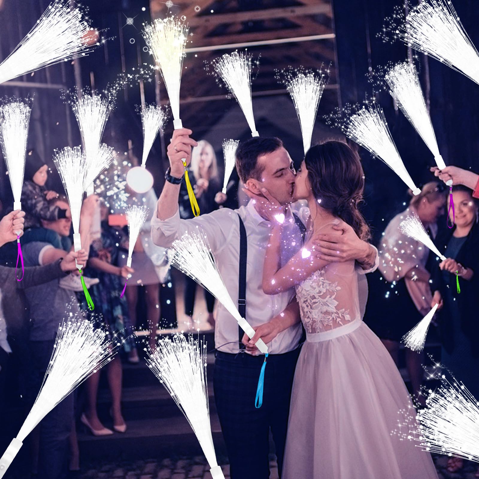 SHQDD 28 PCS Fiber Optic Wands with 3 Light Modes, Glow Wands & Light Up Wands for Kids, Sparklers Fireworks Sticks, Fiber Optic Lights for Wedding, New Year, Birthday, Carnival Parties