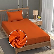 FRESH FROM LOOM Microfiber Single Size Solid Plain Bedsheet - 240 TC, Hypoallergenic, Includes 1 Pillow Covers (Size- 60x90 inch | Saffron| Solid)