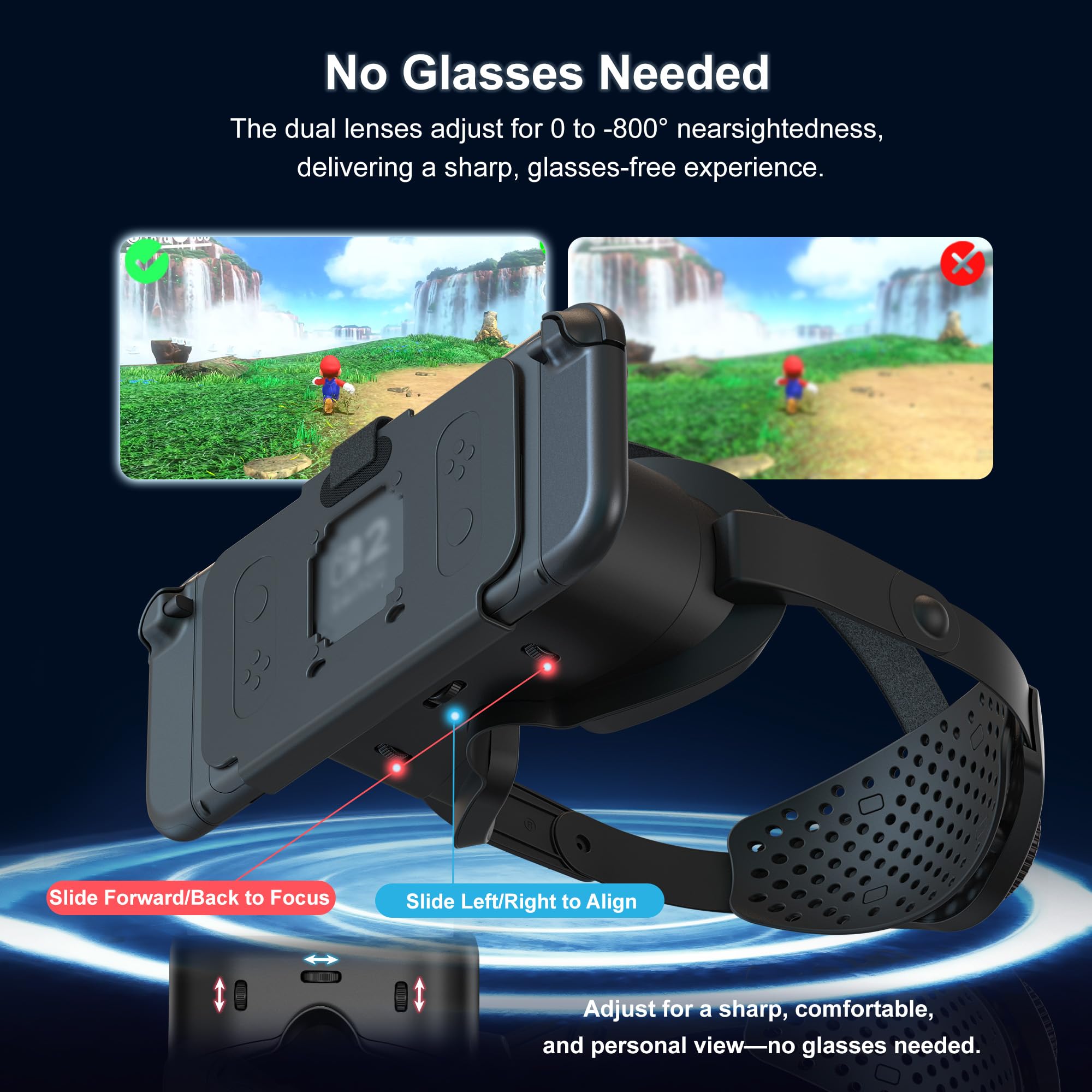 Verbessertes VR-Headset für Switch 2 2025, Switch 2 Virtual Boy VR-Spielbrille mit verstellbaren HD-Gläsern und Kopfband mit Drehknopf, Virtual Boy, Labo VR für Switch 2 Zubehör, Black
