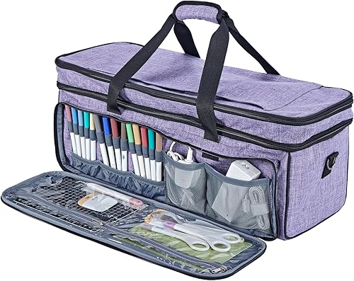 Vista 10 de HOMEST Estuche de transporte de doble capa con bolsillo para alfombrilla para Cricut Maker 3, Explore 3, múltiples bolsillos frontales para II-Gris