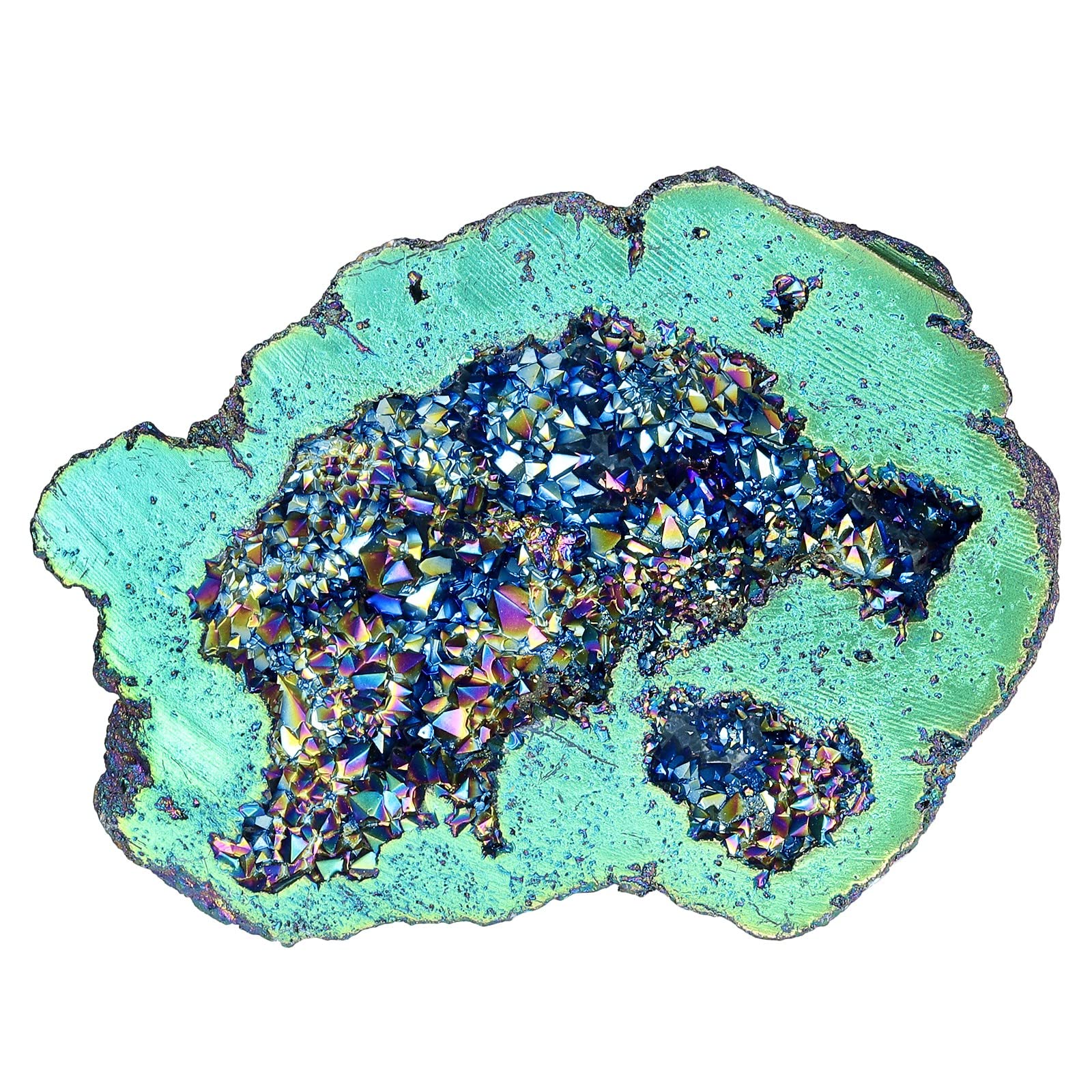 TUMBEELLUWA Irregular Titanium Coated Crystal Geode Stone Decor Natural Rainbow Rock Crystal Cluster Specimen for Home & Office, Colourful