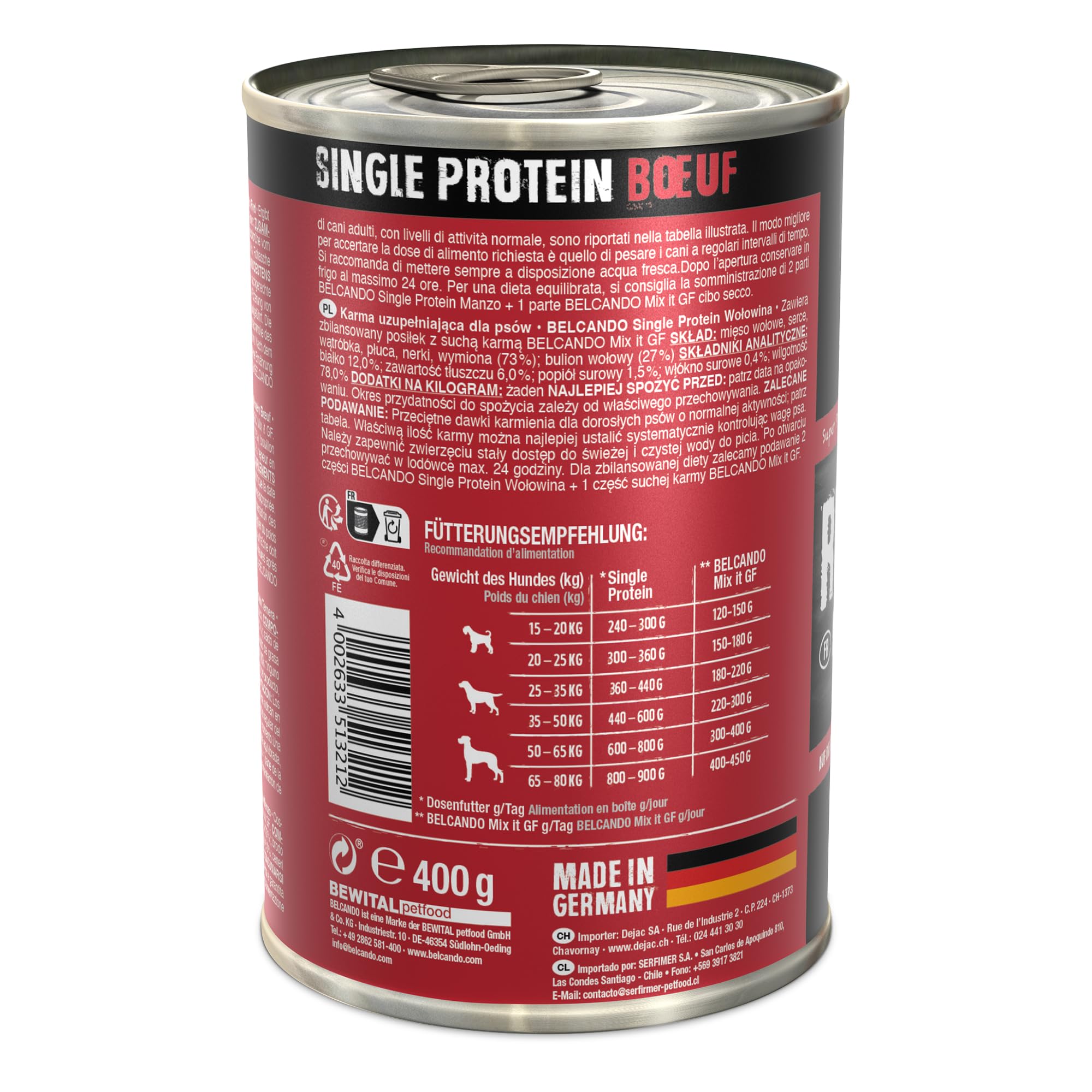 BELCANDO Single Protein Boîte [6x400g Bœuf] | Nourriture Humide monoprotéique pour Chiens | Nourriture Humide monoprotéique