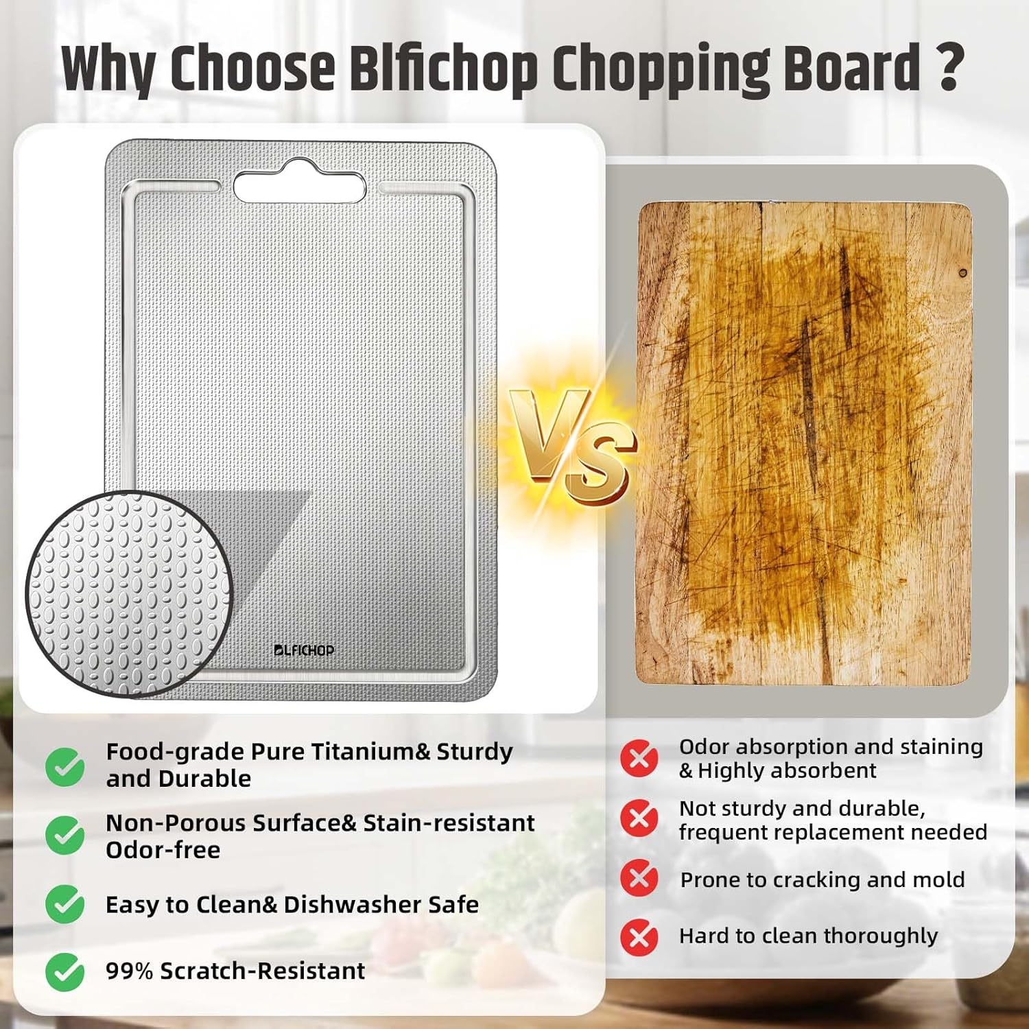 3-Piece Titanium Cutting Board for Kitchen, Double-Sided Scratch-Resistant Chopping Boards with Juice Grooves, Metal Cutting Boards with Non-Slip Mat, Dishwasher Safe for Fruit, Meat, Vegetables, Gray