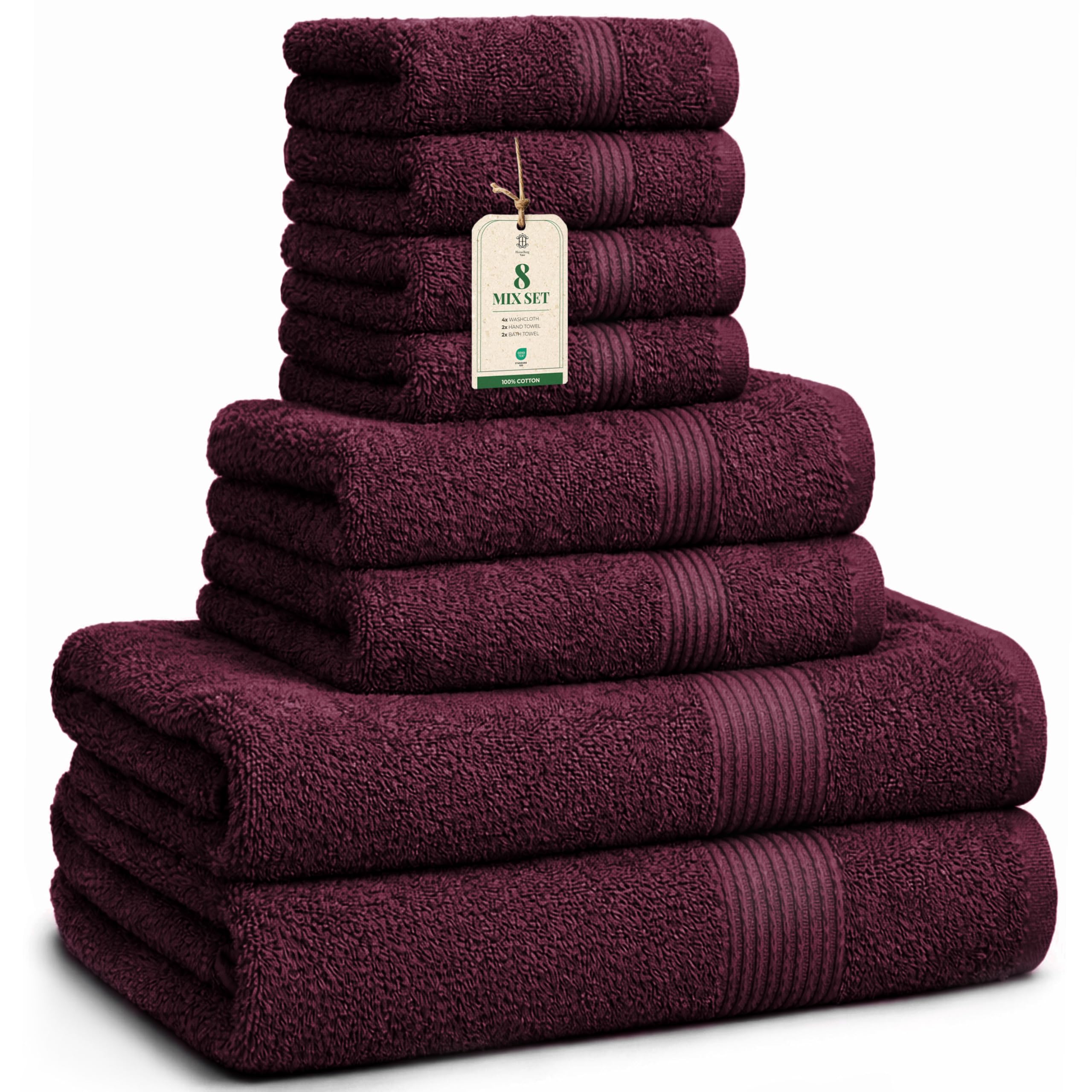 HomeBurg Luxe Set – Washcloths (30 x 30cm), Hand Towels (40 x 70cm) & Bath Towels (65 x 137 cm) – 100% Cotton, Soft, Absorbent, Easy Care, Versatile, Velvet Wine