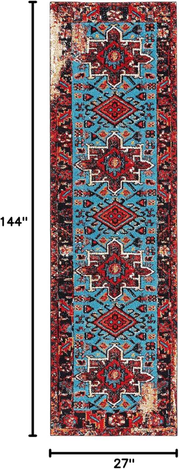 SAFAVIEH Vintage Hamadan Collection Runner Rug - 2'3" x 12', Red & Light Blue, Traditional Persian Design, Non-Shedding & Easy to Clean, Ideal for Hallway, Foyer, Entryway, Bedroom (VTH211Q)