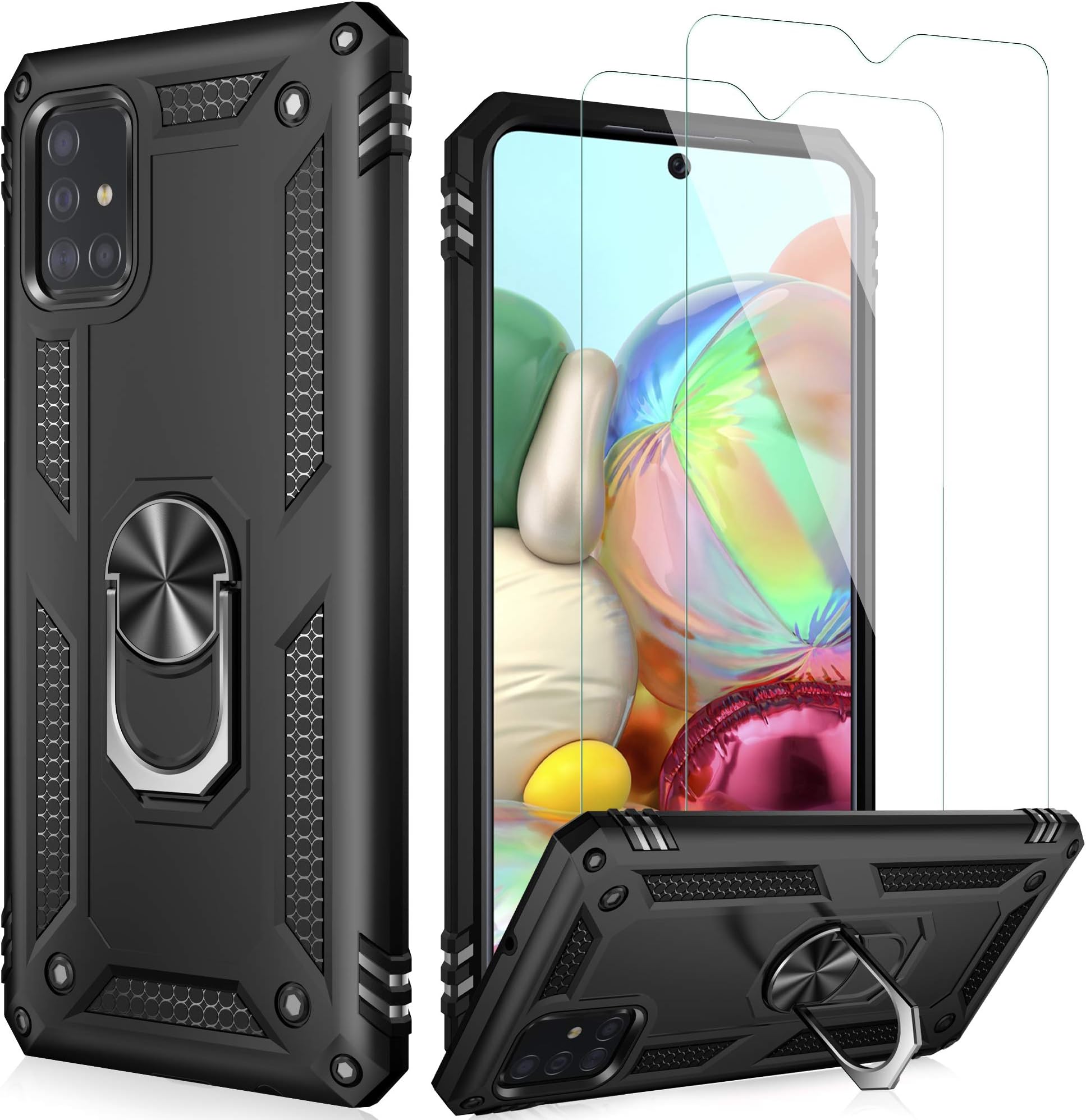 LUMARKE Galaxy A51 Case,Pass 16ft. Drop Tested Military Grade Cover with Magnetic Ring Kickstand Compatible with Car Mount Holder,Protective Phone Case for Samsung Galaxy A51 4G LTE Black