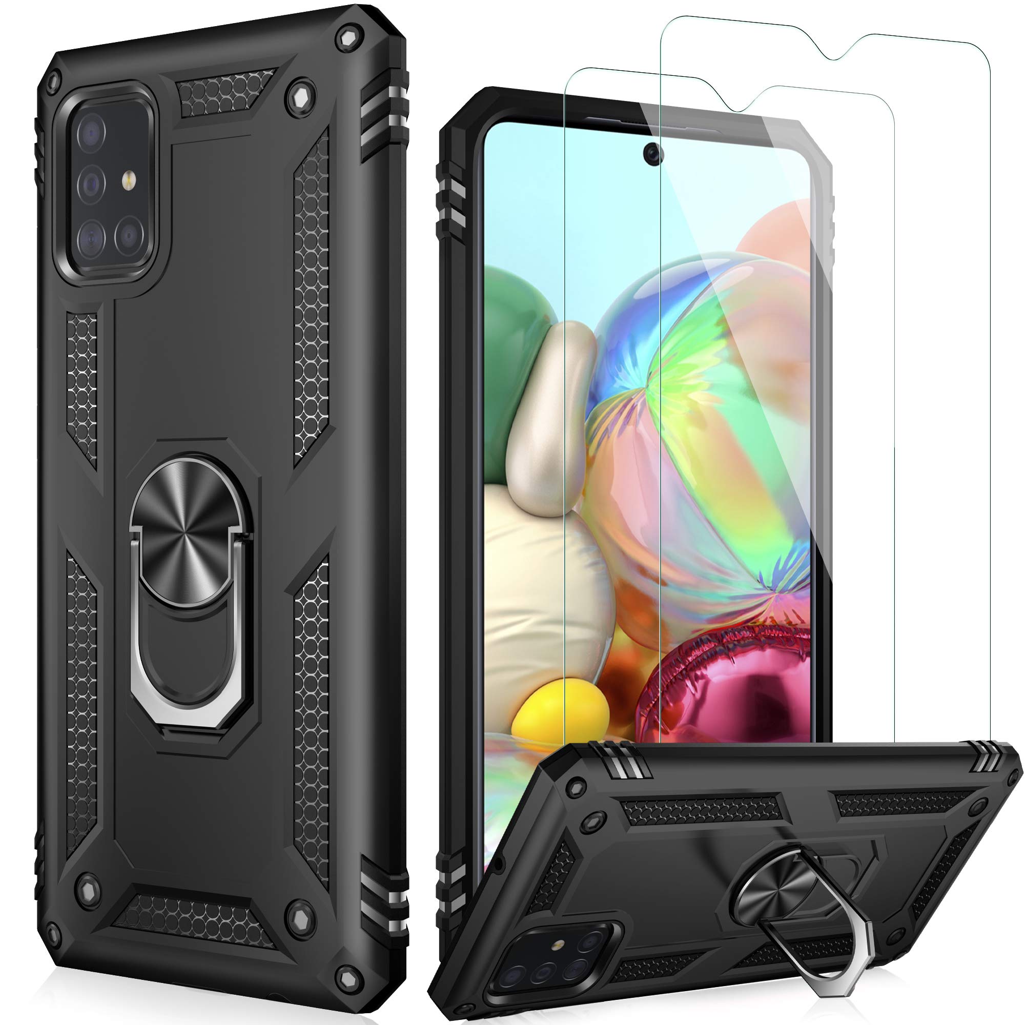 LUMARKE Galaxy A51 Case,Pass 16ft. Drop Tested Military Grade Cover with Magnetic Ring Kickstand Compatible with Car Mount Holder,Protective Phone Case for Samsung Galaxy A51 4G LTE Black