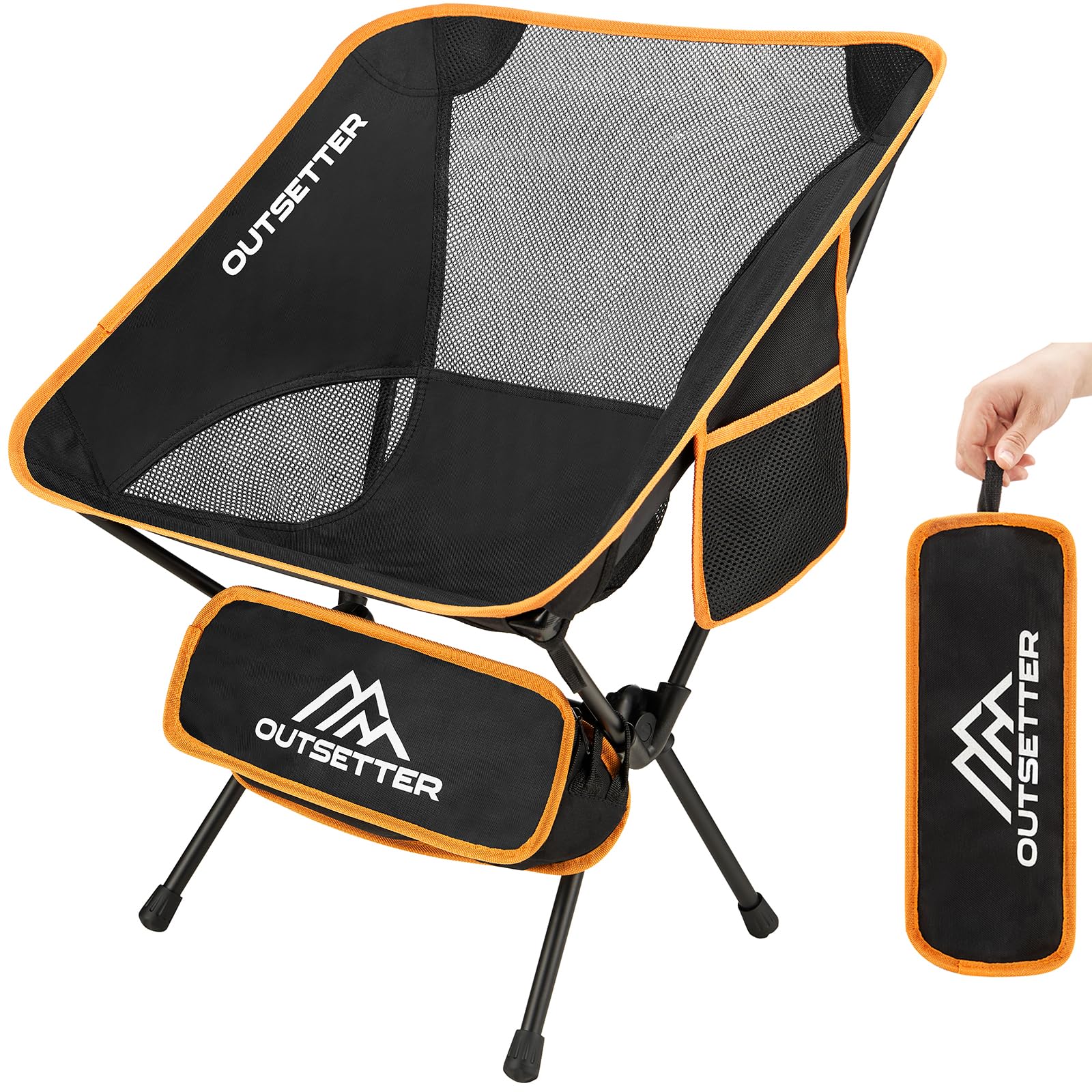 Lightweight Folding Camping Chair Compact Portable Ultralight Fishing Chairs for Adults and Kids Small Camp Beach Chair with Carry Bag Outdoors Lawn Hiking Beach Trip Travel Picnic Garden Orange — image 1