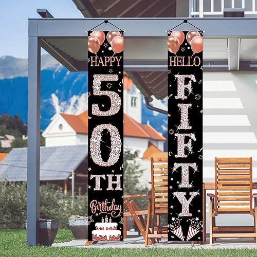 Miniatura 8 de Cartel para puerta de cumpleaños número 40 para mujer, decoración de cumpleaños número 40 de color oro rosa con texto en inglés "Hello Forty" para