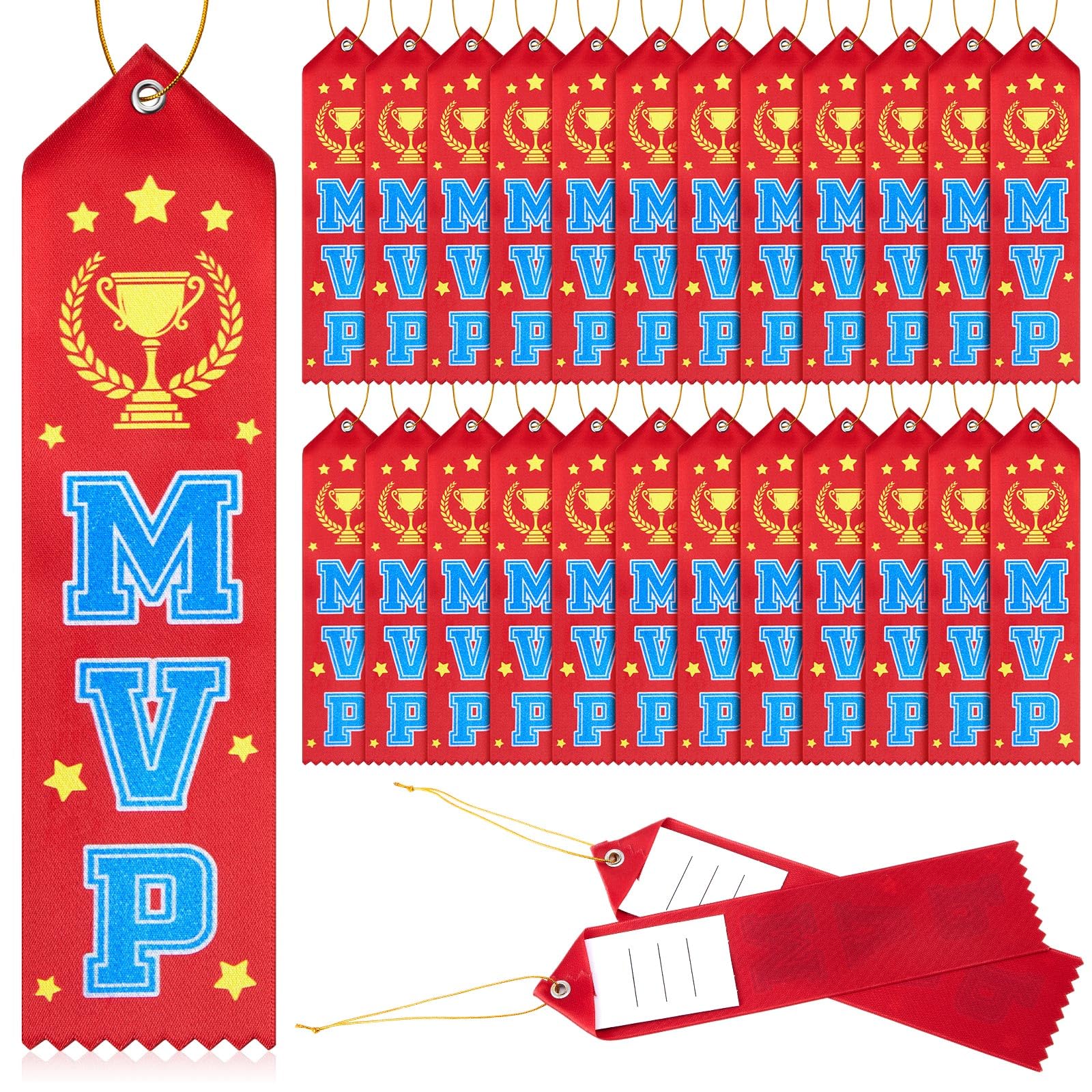 Knitgrip 25 Pcs MVP Champion Award Ribbons Honorable Mention with Event Card and Rope MVP Gift for Sport Football Baseball Soccer Basketball Softball