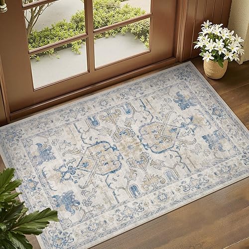 Miniatura 95 de jinchan Tapete de pasillo o cocina lavable, de época, reverso de hule antideslizante, ultradelgado, floral, para dormitorio, baño, lavandería y sala