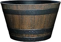 Classic Home & Garden 20.5" Whiskey Barrel Resin Planter - Kentucky Walnut Wood Finish, Weatherproof Indoor/Outdoor Garden Pot