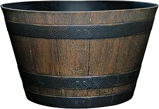 Classic Home & Garden 20.5" Whiskey Barrel Resin Planter - Kentucky Walnut Wood Finish, Weatherproof Indoor/Outdoor Garden Pot