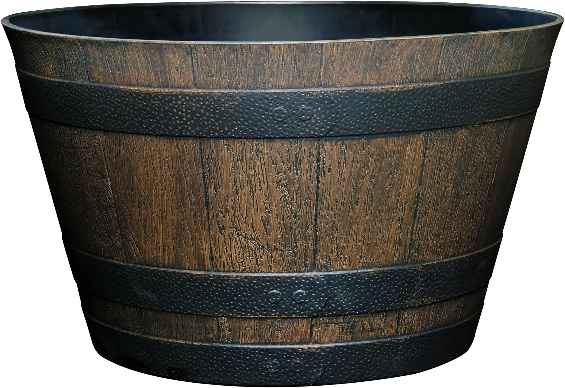 Whiskey Barrel Planters - Wood Finish Flower Planter Pot - Stylish Garden Pots - Indoor & Outdoor Resin Planters - Weather-Resistant Planting Pot (20.5" Kentucky Walnut, 1- Pack)