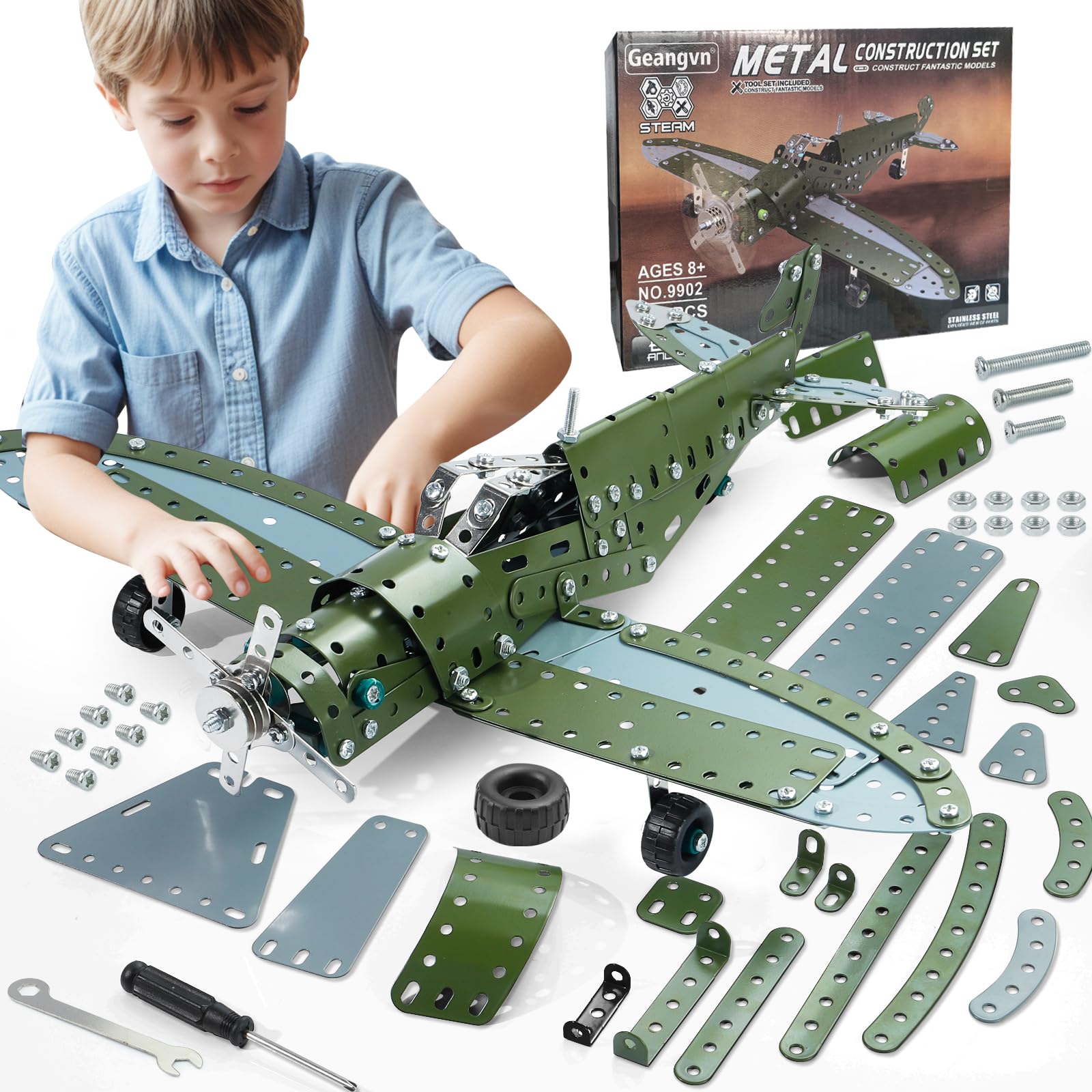 Metal Model Airplane Building Toys for Ages 8-13 14 and Up, 285pcs Plane Stem Toys for Boys Age 8-12, Assembly Jet Kits for Kids 8-10, Birthday for 9 10 11 Year Old Boys Adults