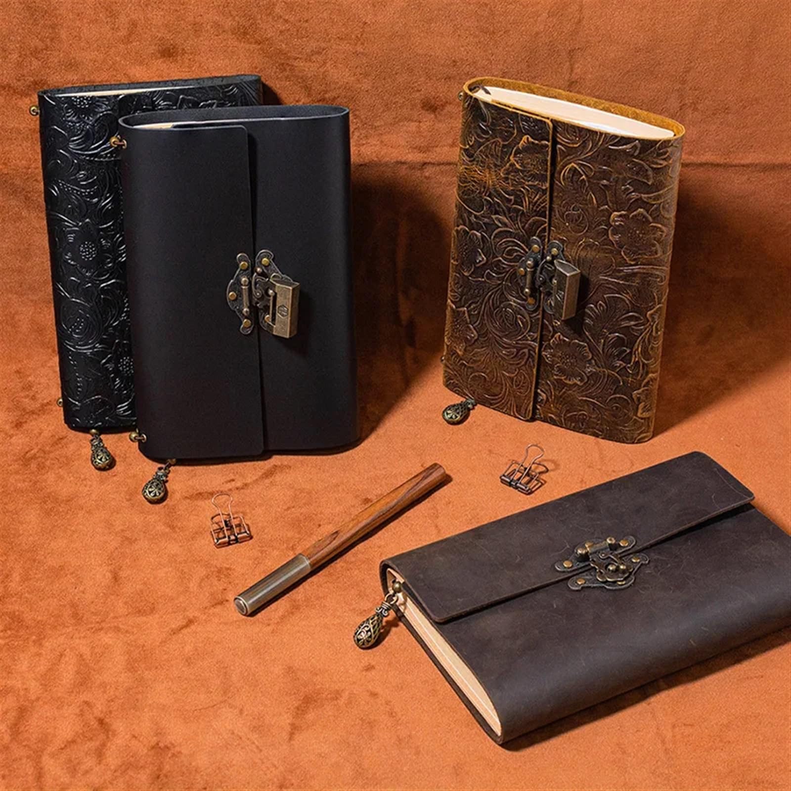 Libreta Vintage Recargable con candado, libreta de Piel de Vaca de Primera Capa, para actas de reuniones de Trabajo, Cuaderno de Cuero Suave, Diario de Estudio para Estudiantes