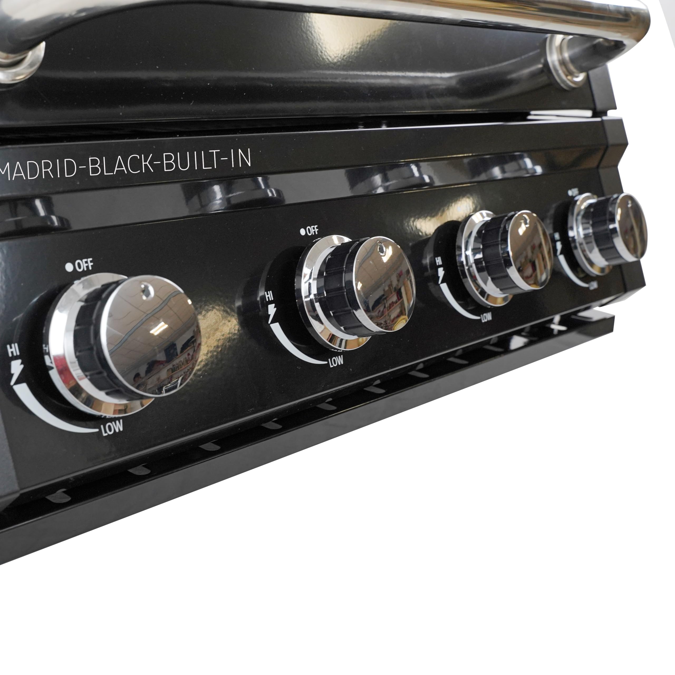 Barbecue da Incasso o Appoggio a Gas GPL 4 Fuochi 14 kW Grill in Acciaio Inox con Coperchio Griglie in Ghisa BBQ Built-in Professionale per Cucina Outdoor (Nero)