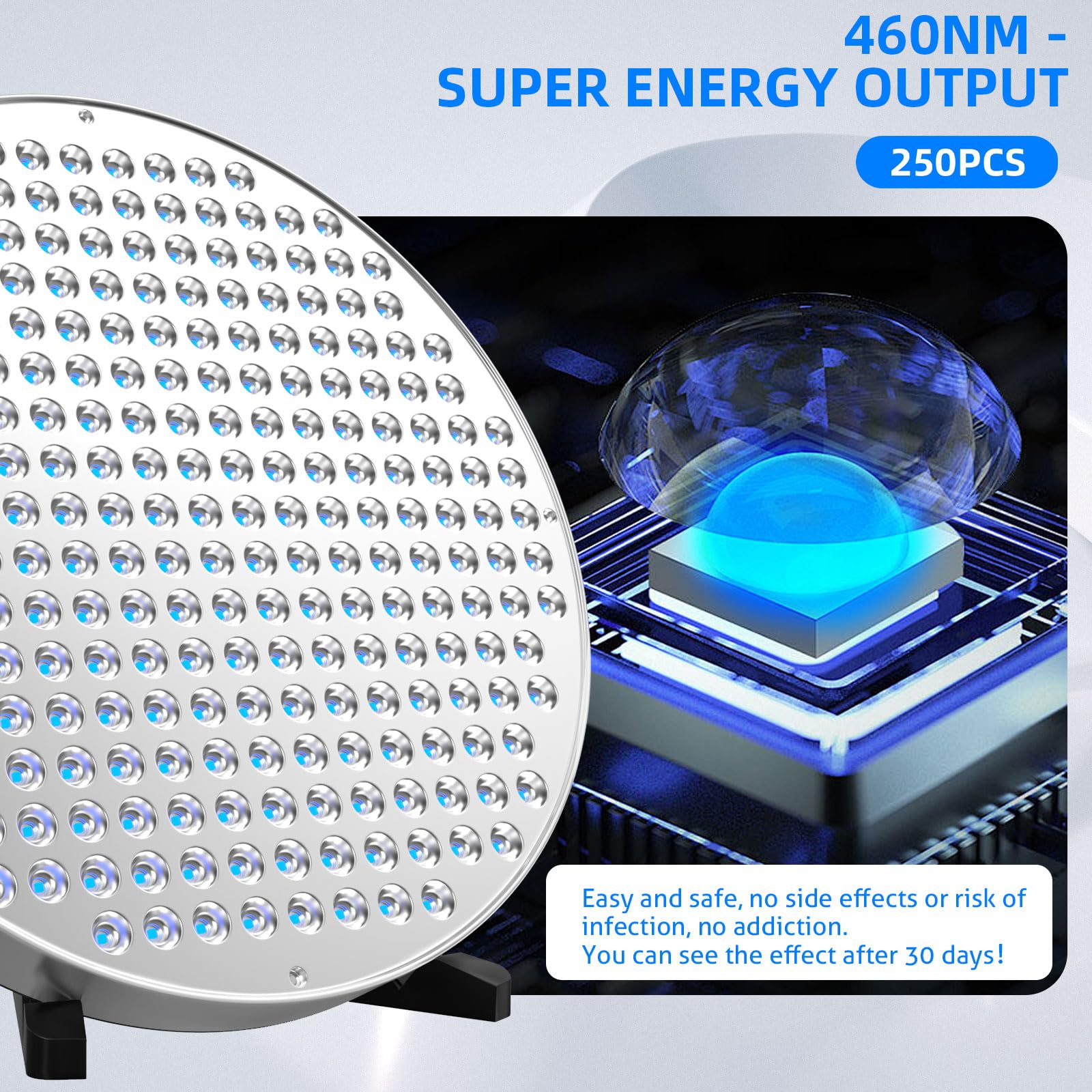 Solarium para el hogar, 460 NM, lámpara de bronceado redonda portátil con 250 ledes, 50 W, soporte ajustable y gancho para colgar, bronceador facial para el hogar para el cuerpo