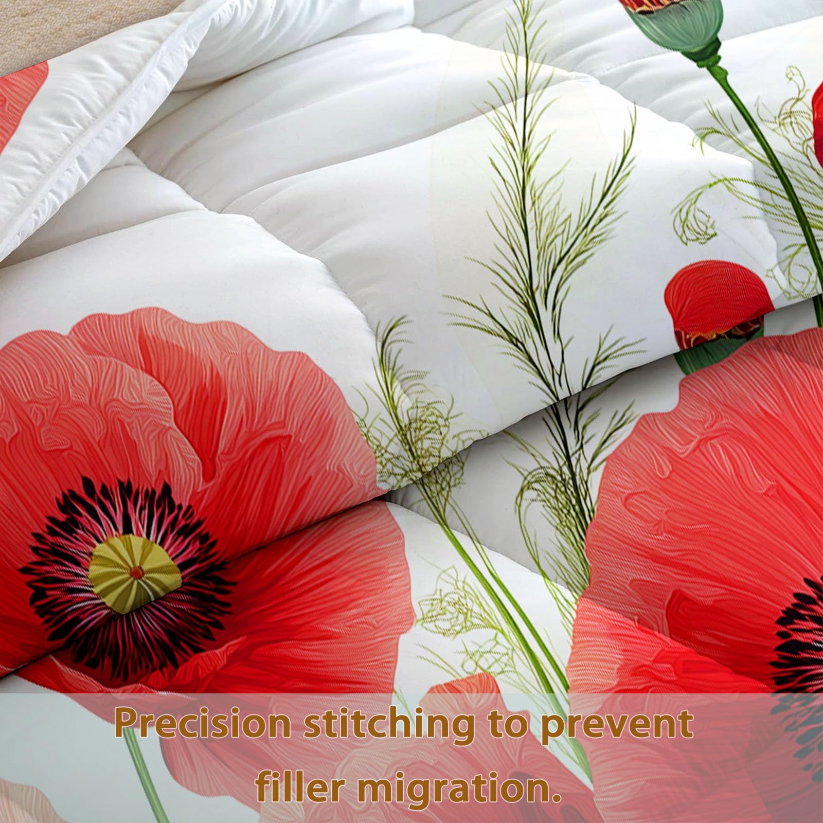 135 x 200 cm Bettdecke 4-Jahreszeiten Steppdecke 3-teilige Bettwäsche, Gelb Traditionell Blumen Mohn Weiche Microfaser Steppdecke Winter & Sommerdecke für Erwachsene, Kinder & Allergiker
