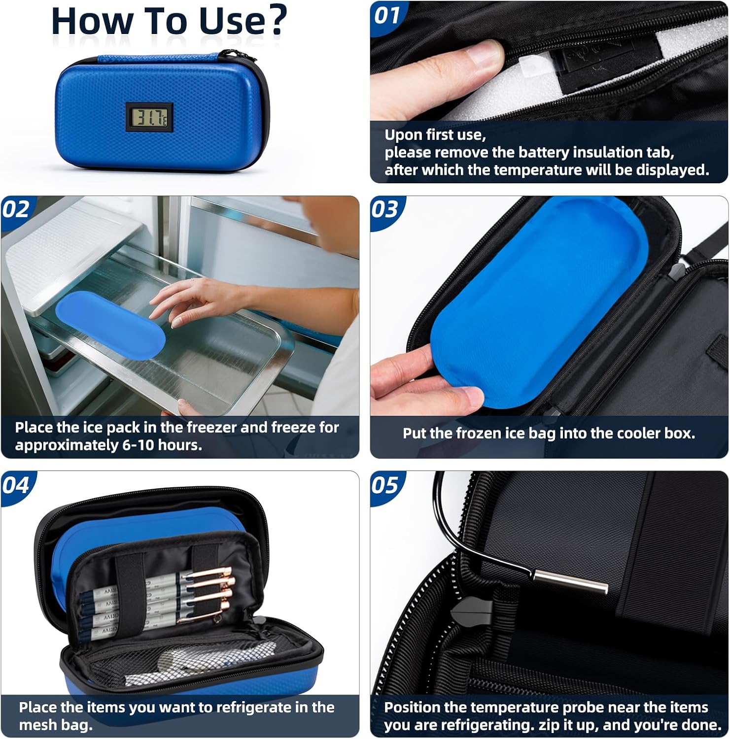 24h Insulin Cooler Travel Case - TSA Approved Medication Diabetic Cooler for Travel with Thermometer Temperature Display Refrigerated Medicine Organizer Bag