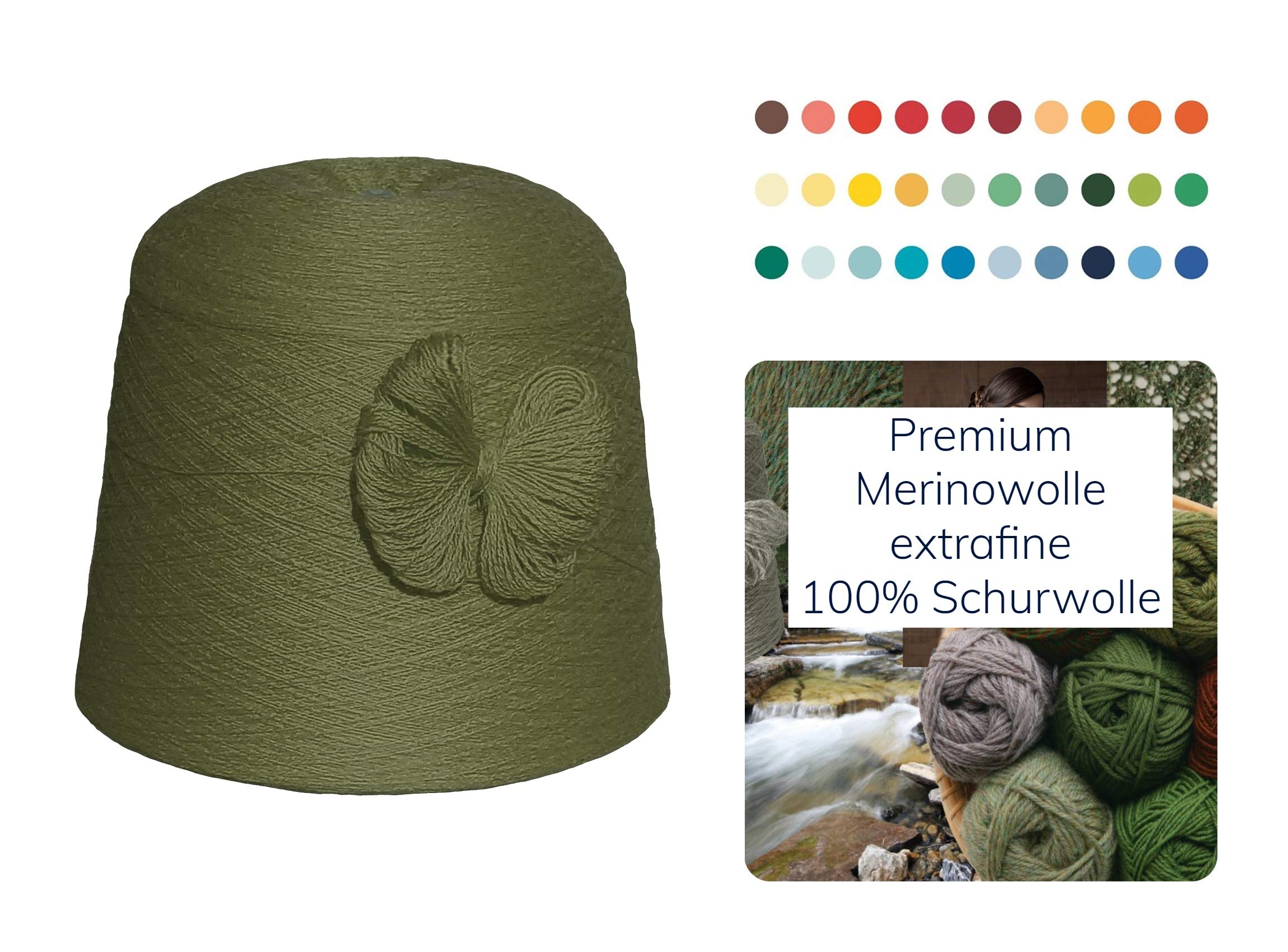 Strickwolle 1 kg 1000g Merinowolle Extrafine 100% Schurwolle Schafwolle Handstrick Wolle zum Stricken Häkelwolle Häkeln Garn Nadel 2,5 3 3,5 4 - Grün Moos