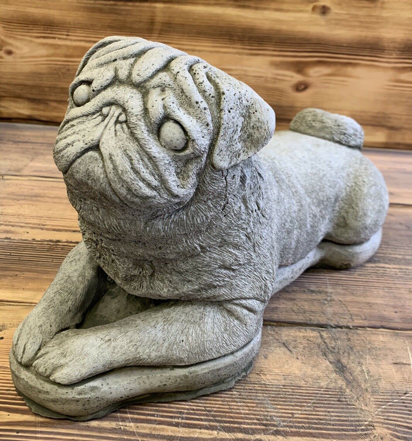 J and L Stone Ornaments Large Laying Pug Statue, Stone, Solid, Birthday, Animal, Dog, Frost Proof, Garden Decoration, Outdoor, 40cm x 24cm x 16cm