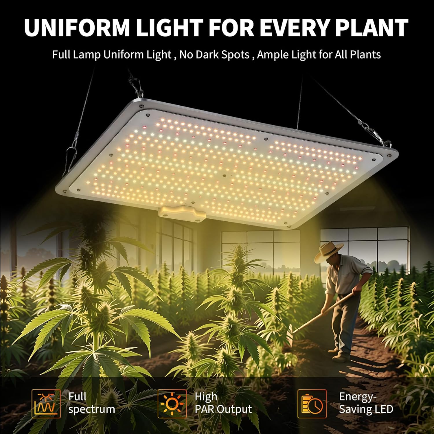 150W Dimmable Full Spectrum LED Grow Light for Indoor Plants – Sunlike Quantum Board, Red & IR, Perfect for Seedlings, Vegetables, Bloom, Hydroponics, Grow Tent – 120V US Plug – Dimmable