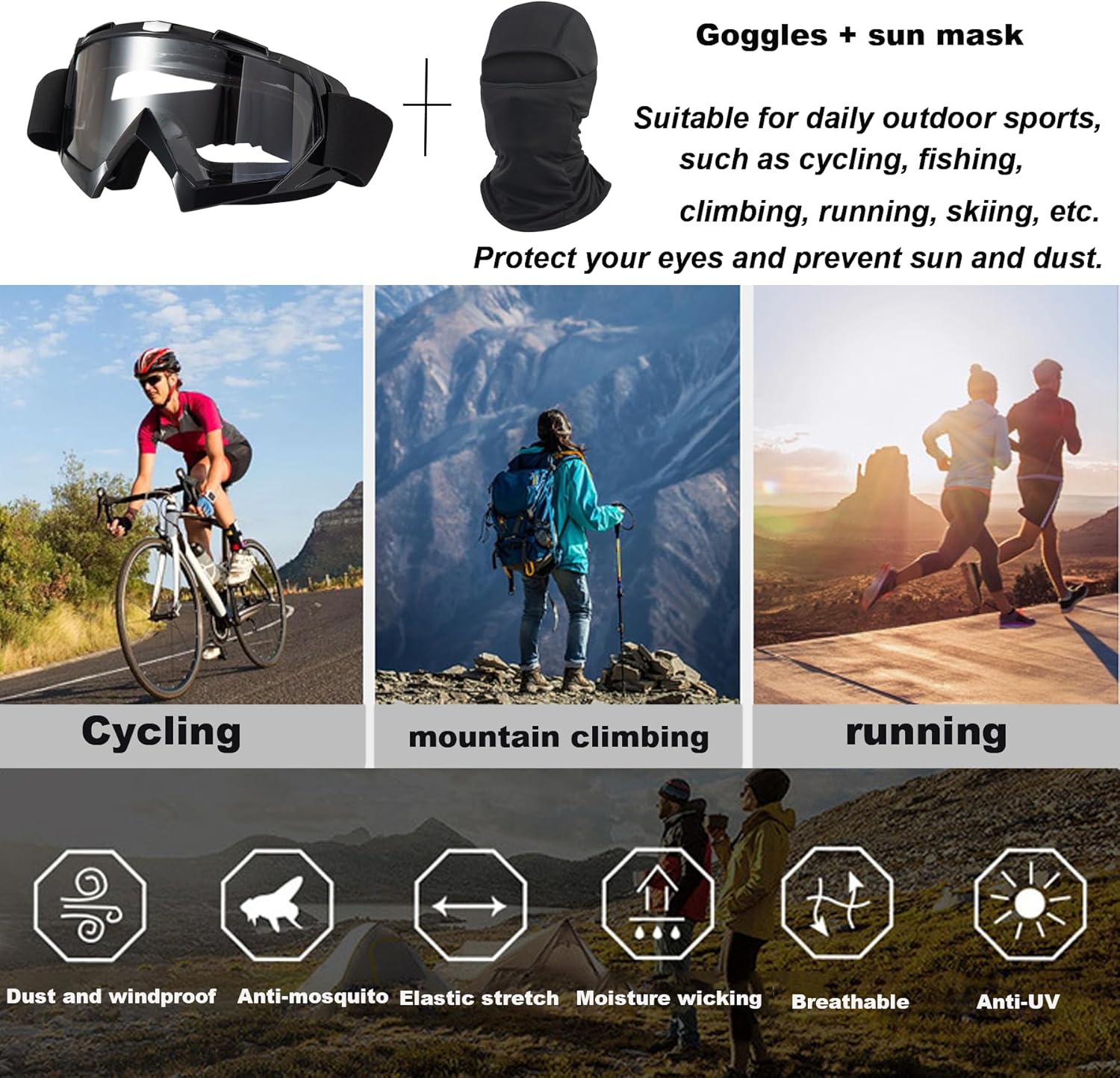 Dirt Bike Goggles ATV Off-Road Riding Motorcycle Motocross Glasses with Sun UV Protection Balaclava Full Face Cover - Image 7