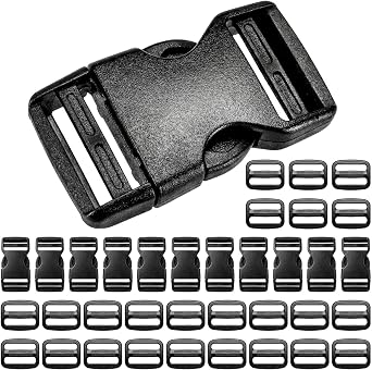 12 Set 1 inch Buckles for Straps with 24 pcs Tri-glide Slide Clip, Quick Side Release Buckle Fit 1 Inch Wide Nylon Strap,Plastic Buckle Replacement for Backpack Fanny Pack Belt