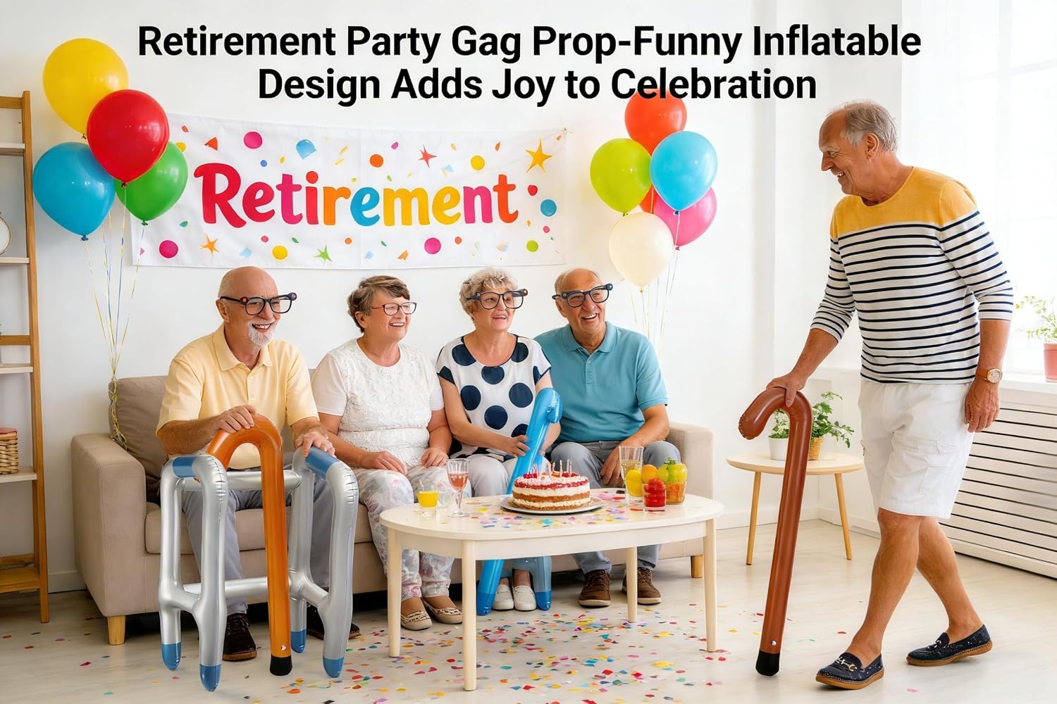 MAGIKON Inflatable Walker and Cane Set, 2Pcs Old Age Party Props | PVC, inflatable, walker 33in, cane 35in, lightweight, deflates for storage, retirement gag gift, Halloween Christmas costume