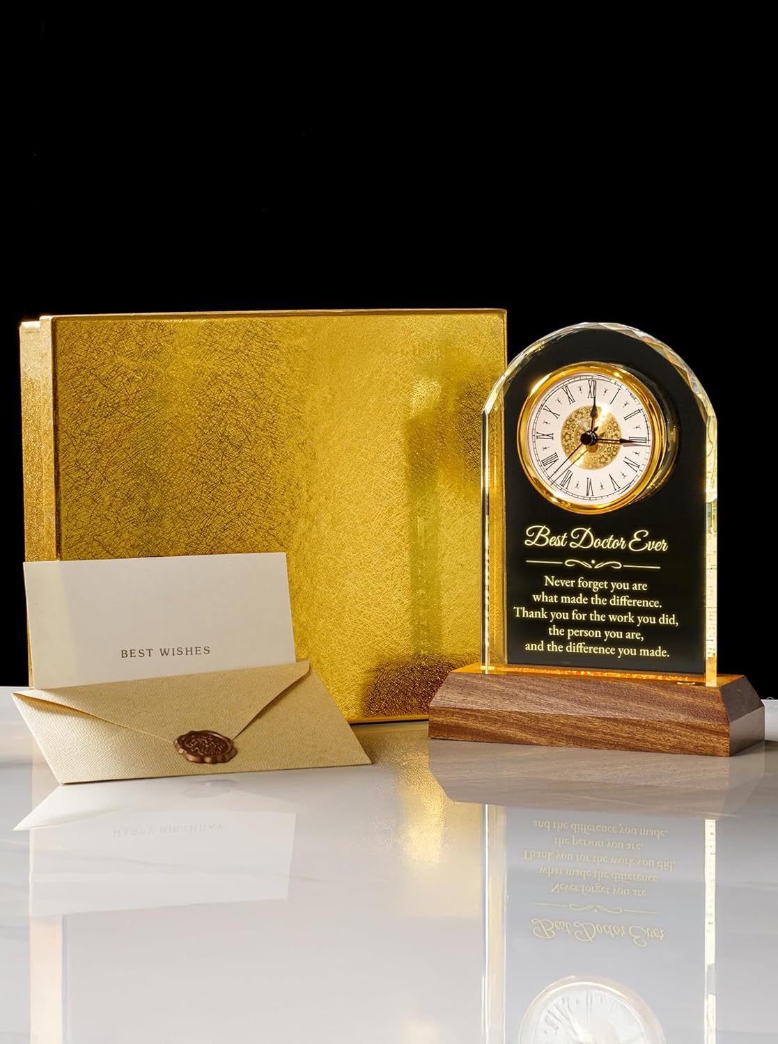 Doctor Appreciation Clock Gift for Men, Women - Best Doctor Ever Glass Plaque with LED Wooden Base - Thank You Gifts for Doctors Day Birthday, Retirement, Christmas (Battery Not Included)