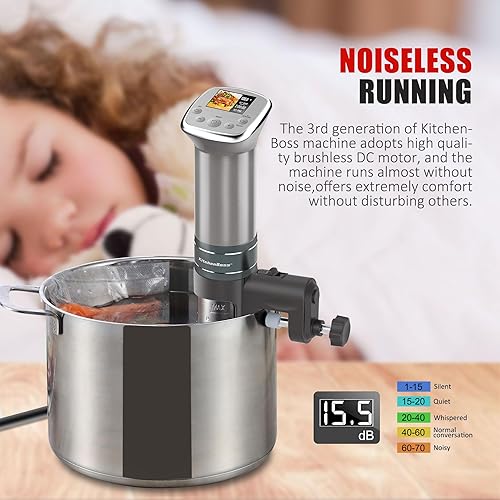 Miniatura 6 de Olla de cocción lenta Sous Vide ultrasilenciosa KitchenBoss - Olla de cocción lenta impermeable IPX7, motor CC, sin escobillas, 1100W, circulador de