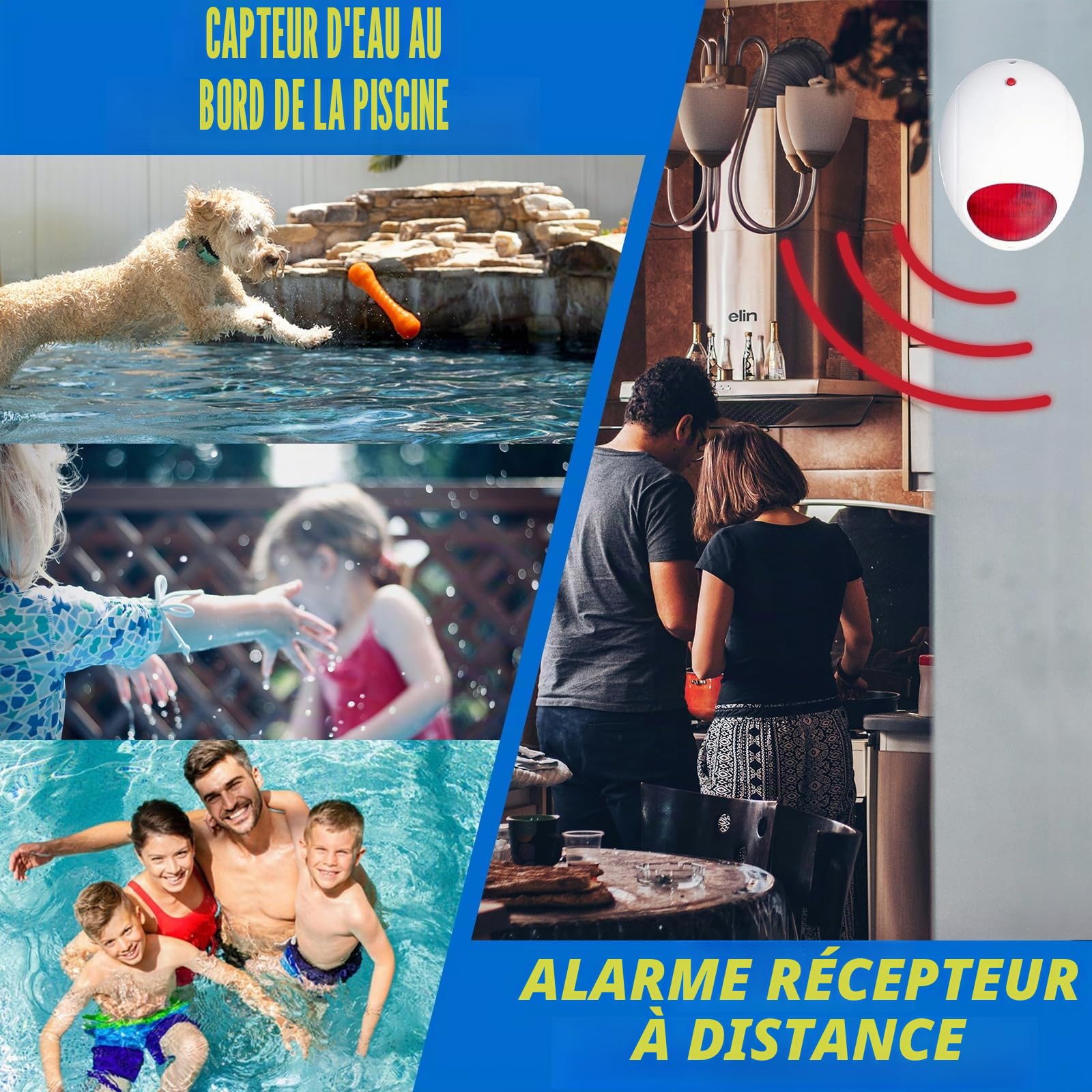 Alarme de Piscine avec récepteur à Distance, système de Surveillance des noyades sous-Marines, Alimentation par Piles, alarmes de Piscine pour piscines creusées et Hors Sol, Protection de sécurité
