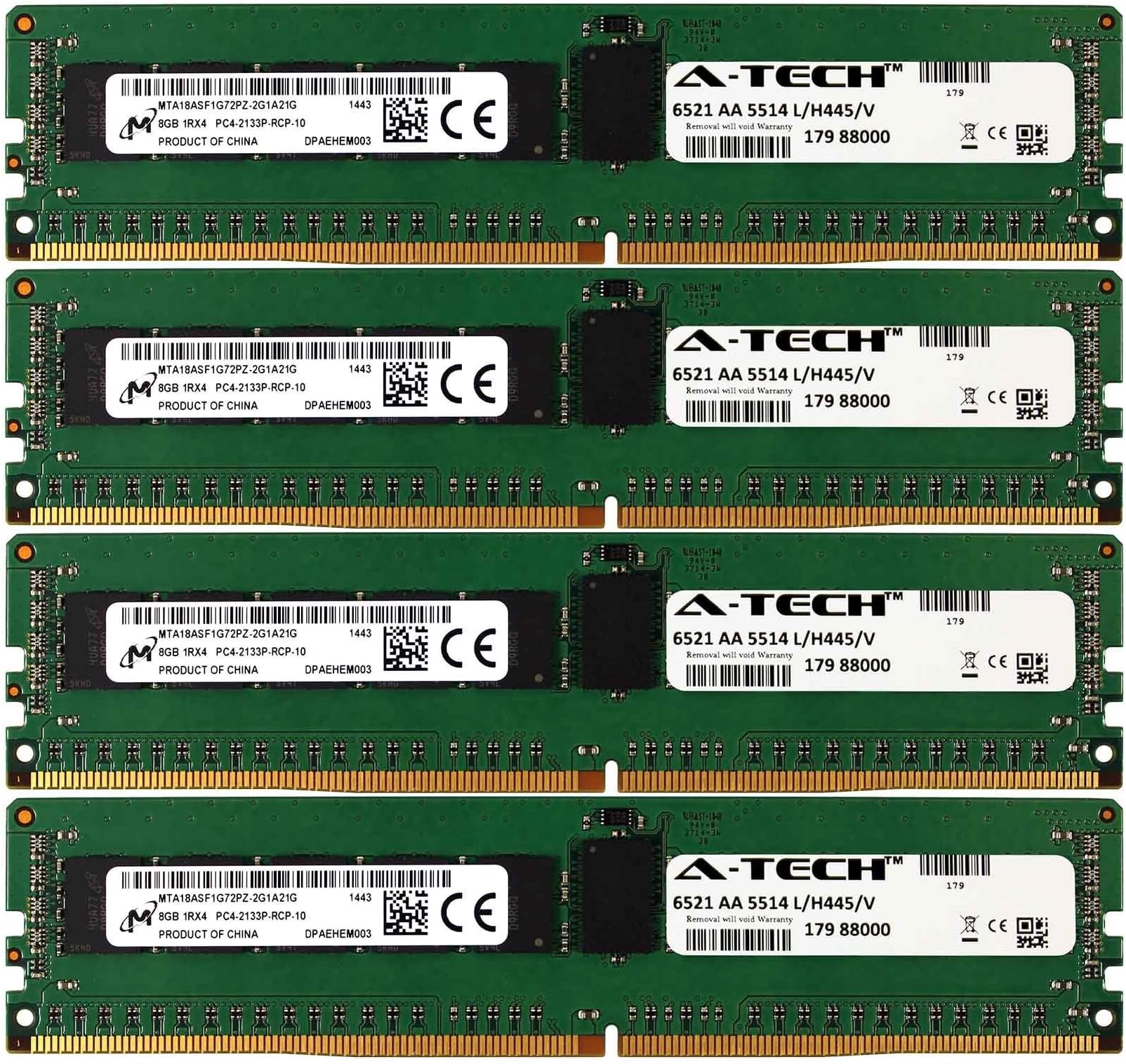 DDR4 Micron by A-Tech 32GB Kit 4 x 8GB 1Rx4 PC4-17000 2133MHz for Dell PowerEdge R730xd R730 R630 T630 R430 R530 C4130 H8PGNC Memory RAM