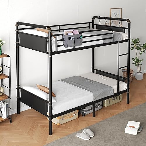 Miniatura 9 de Litera de metal individual sobre individual, literas industriales de alta resistencia con rieles de seguridad y diseño de ahorro de espacio, cama de