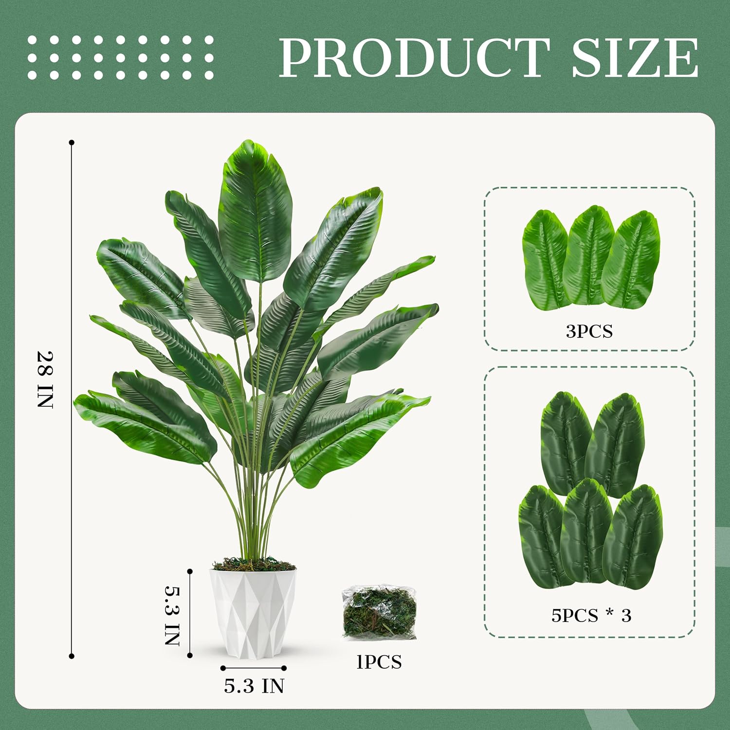 Der Rose Tall Fake Plants 28" Artificial Potted Tropical Faux Plants Banana Tree Indoor for Home Office Living Room Balcony Decor - Image 3