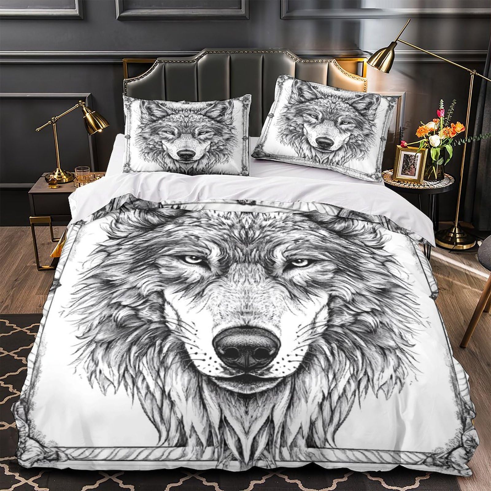 MMDASBVPE Wolf Portrait Comforter Cover 3D Print Hotel Quality 3 Pieces Bedding Set Zipper Duvet Cover Ultra Soft Washable for Adults Kids Girls Boys Women Teens Youth Single（135x200cm）